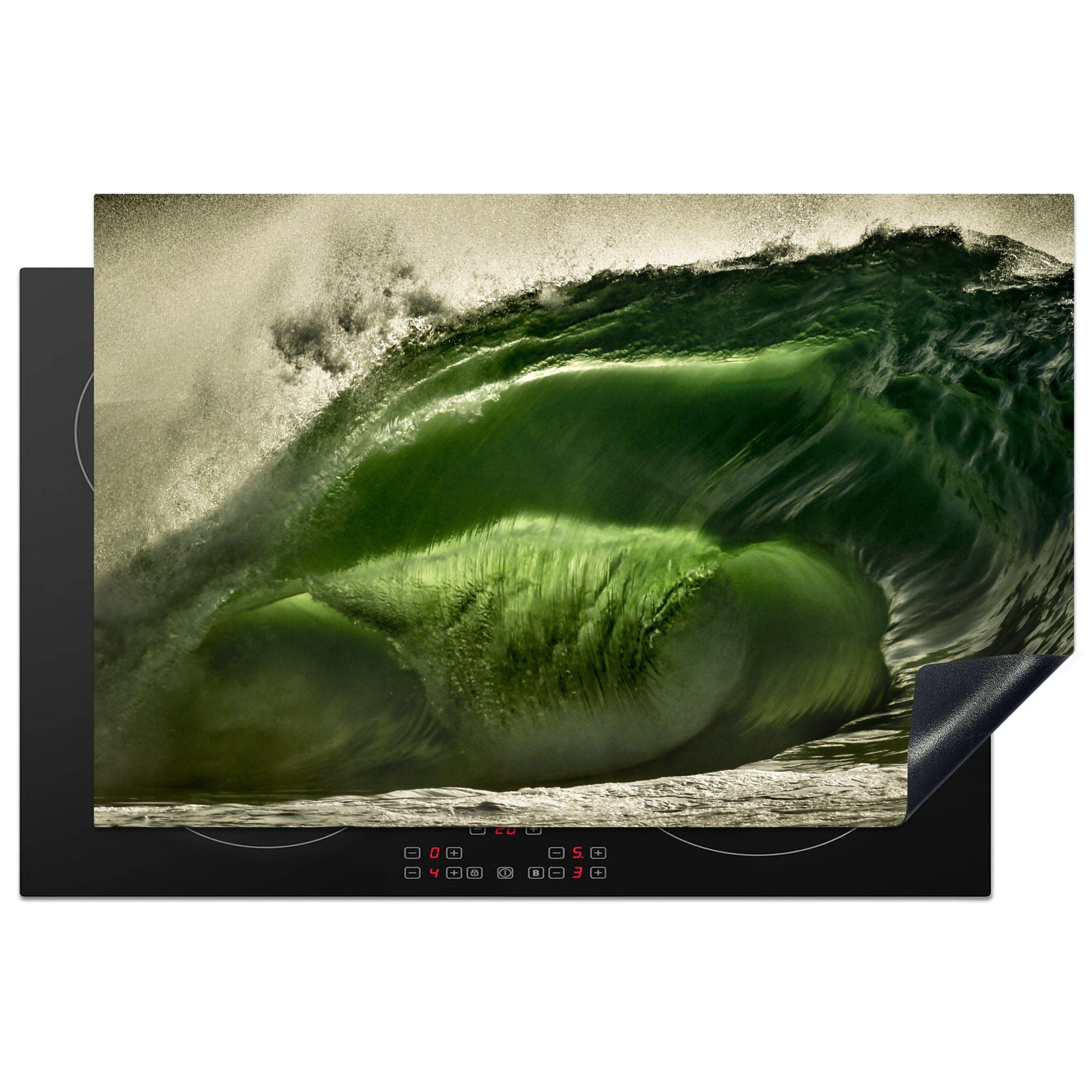 MuchoWow Herdblende-/Abdeckplatte Grüne Welle an der irischen Küste, Vinyl, (1 tlg), 81x52 cm, Induktionskochfeld Schutz für die küche, Ceranfeldabdeckung