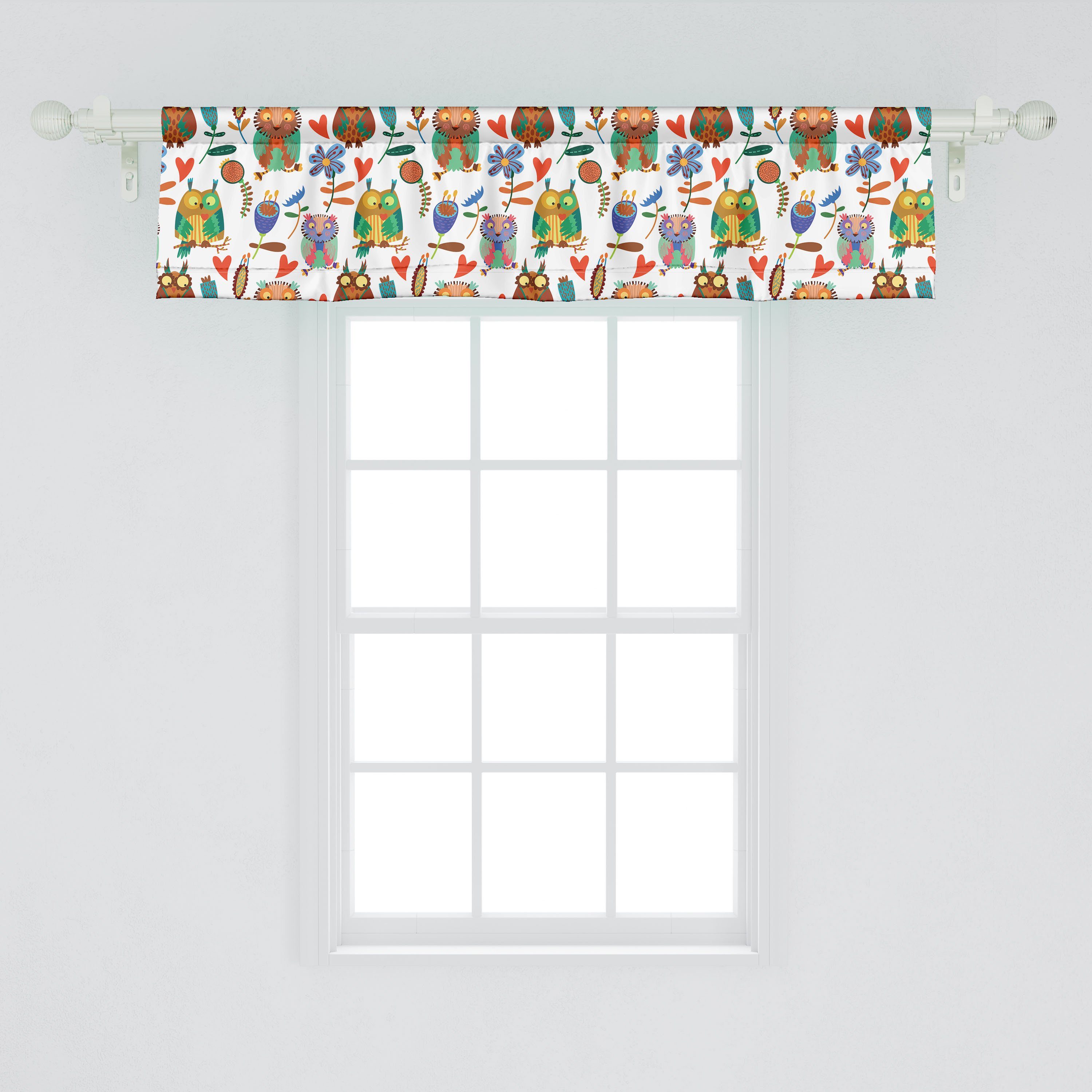 Scheibengardine Vorhang Volant für Küche Fröhlich Blumen mit Vögel Eulen Abakuhaus, Microfaser, Schlafzimmer Stangentasche, Dekor