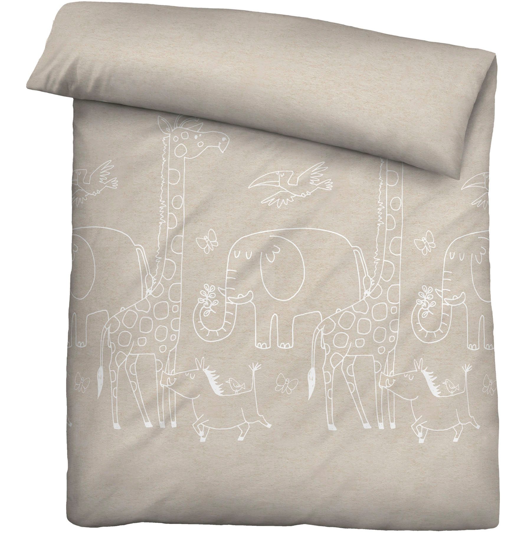 Biberna Kinderbettwäsche 0840520 Safari, Tiere Afrika, Flanell, 2 teilig, kuschelig warm, samtweich, Melange, 100% Baumwolle, made in Germany – Bild 5 von 5