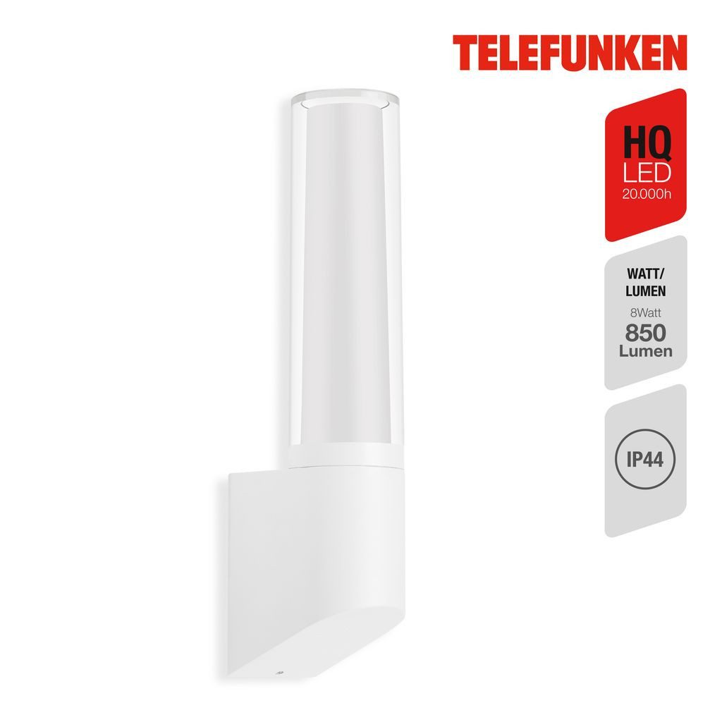 Telefunken Außen-Wandleuchte 311306TF, LED fest integriert, 2700K - Extra-Warmweiß, Wand Außenleuchte IP44 4000K 8W 850lm 33x6,8x9,8cm