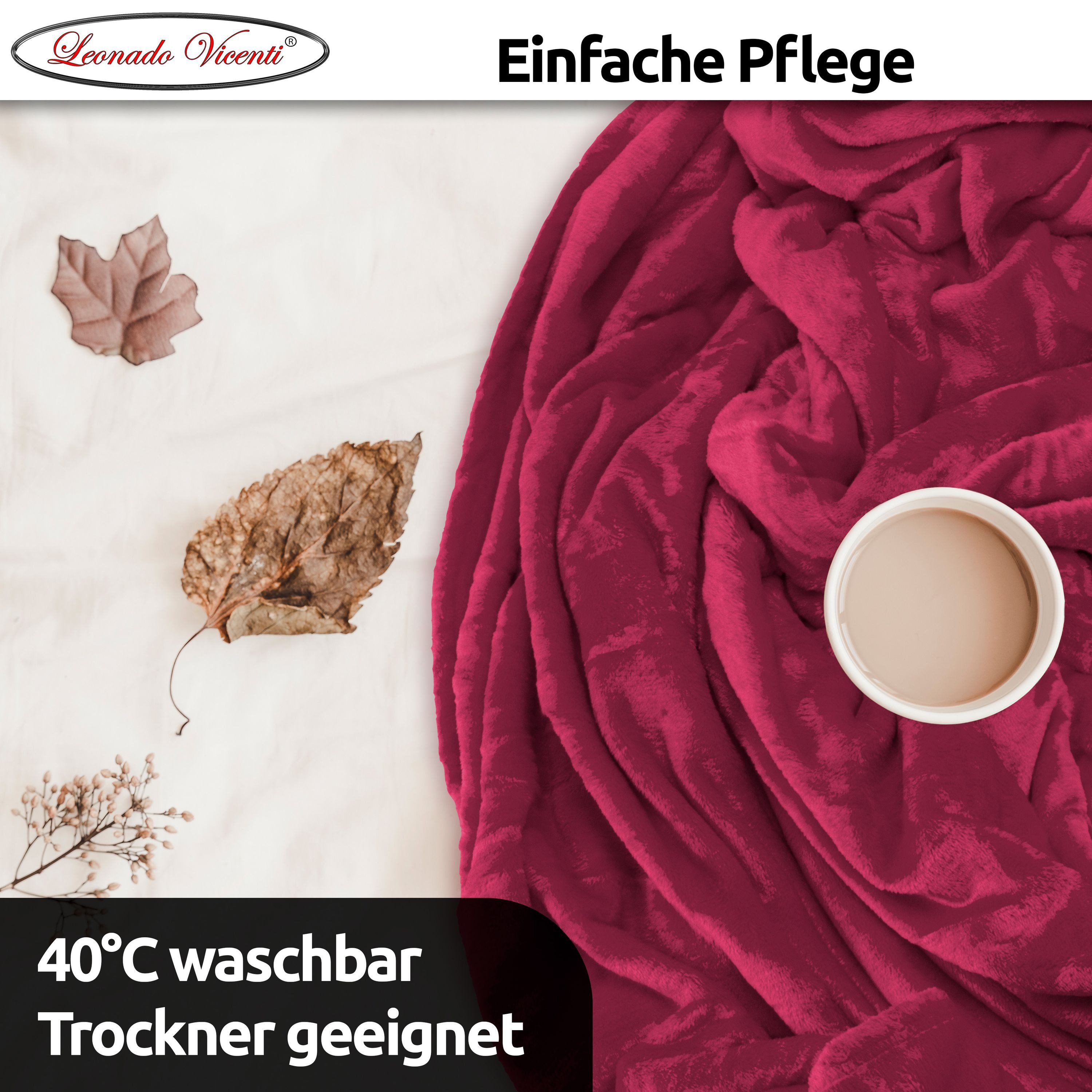 Wohndecke kuschelig warm 150x200, 220x240 oder 270x230, Leonado Vicenti, Kuscheldecke flauschig weich, Einfarbig – Bild 3 von 5