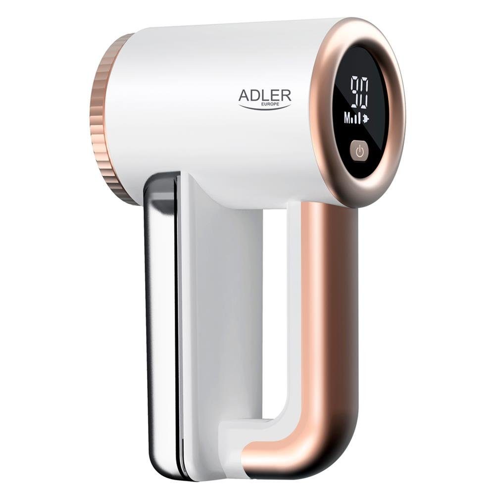ADLER EUROPE Fusselrasierer AD 9617 Fusselentferner LCD, elektrisch, Stoffrasierer, Akku, USB-C, 3 Geschwindigkeiten, Edelstahlklingen, für Kleidung, weiß/gold