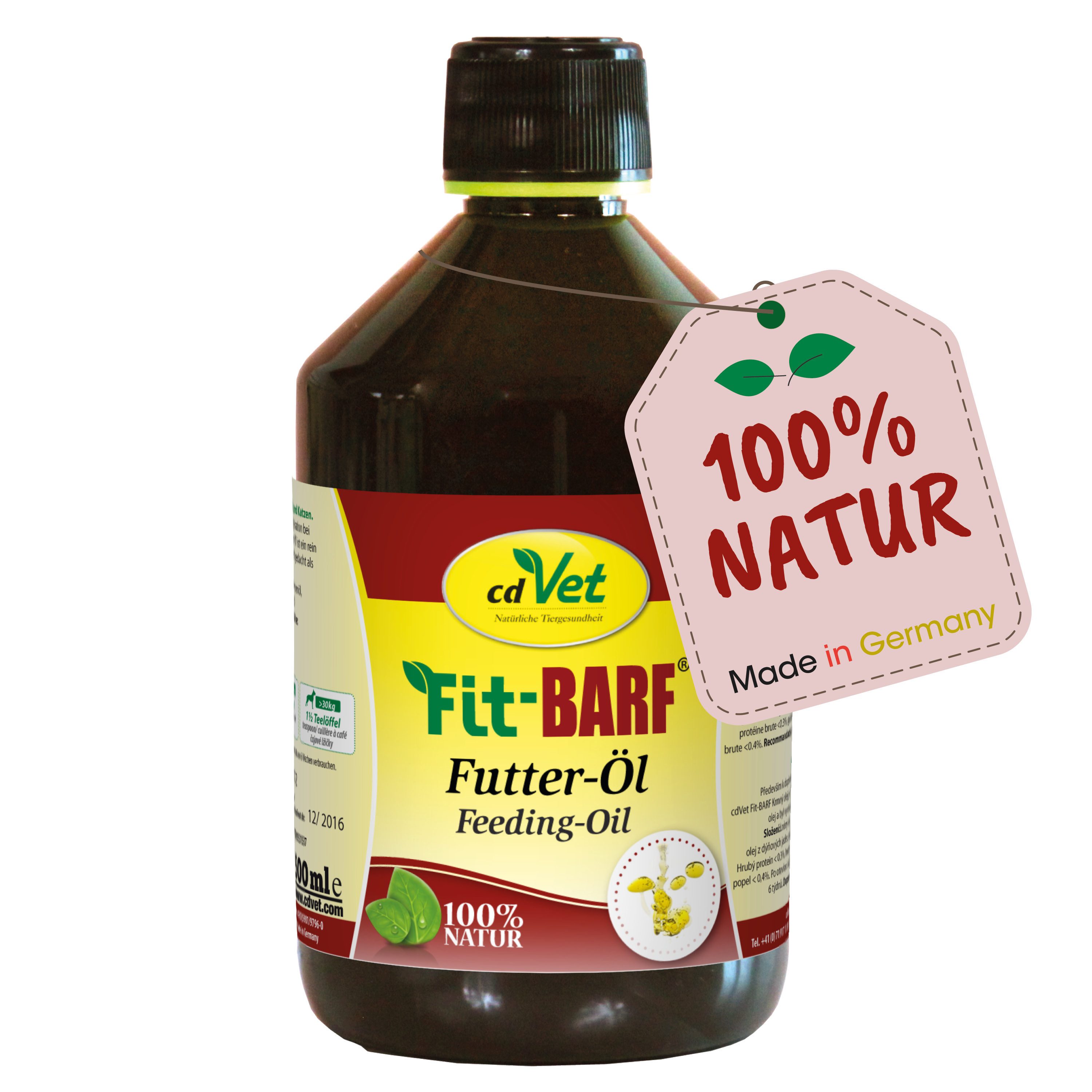 cdVet Fit-BARF Futteröl, Ergänzungsfutter für: Katzen, Hunde, mit nativem kaltgepressten Leinöl mit hohen Anteil Omega-3-Fettsäuren