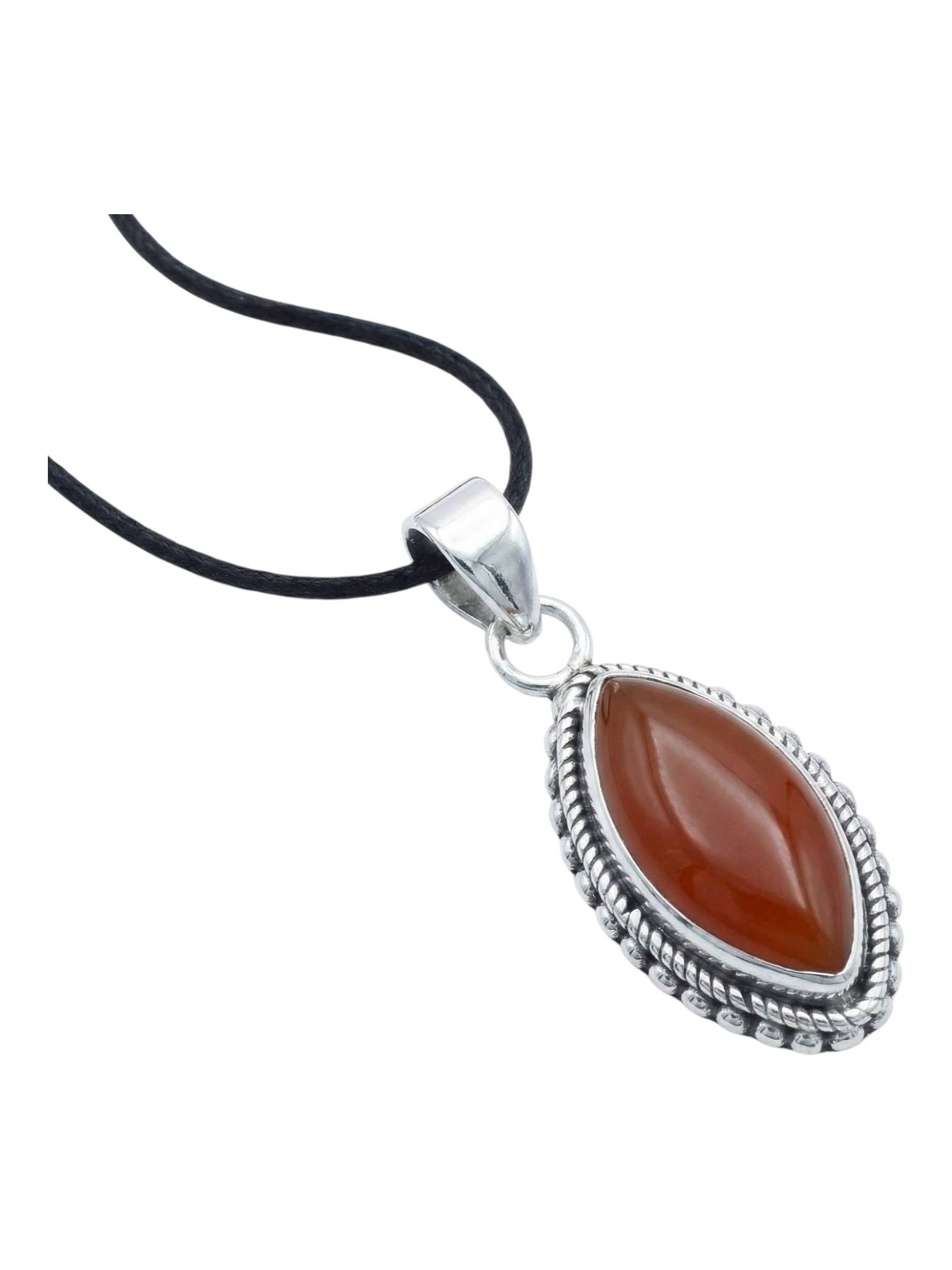 mantraroma Kettenanhänger ANGALI aus 925 Silber mit Karneol (Kettenanhänger am Baumwollband im Schmuckbeutel), 925 Sterling Silber Kettenanhänger für Damen