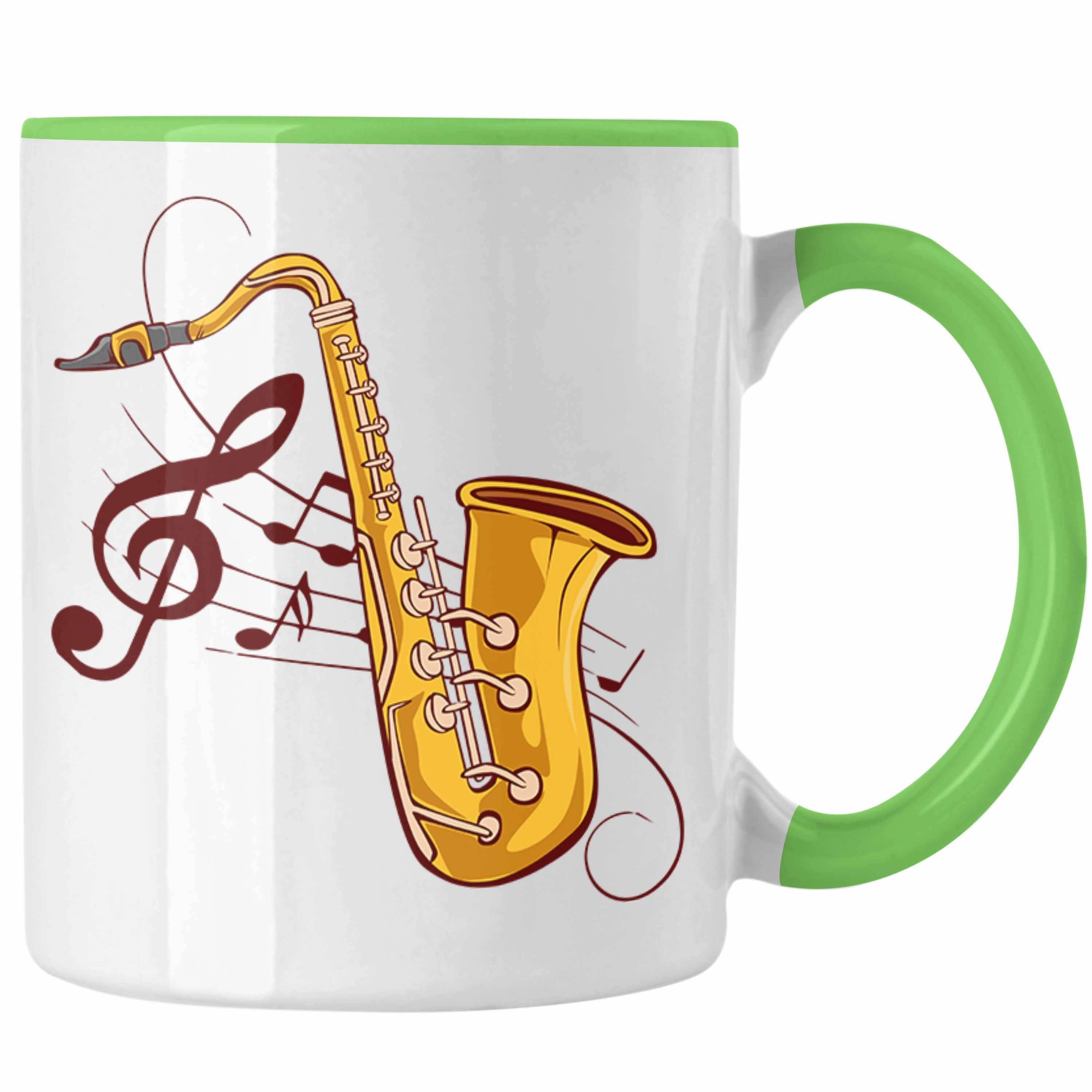 Trendation Tasse Lustige Saxofon-Tasse Geschenk Saxofonspieler Geschenkidee Grün | Teetassen