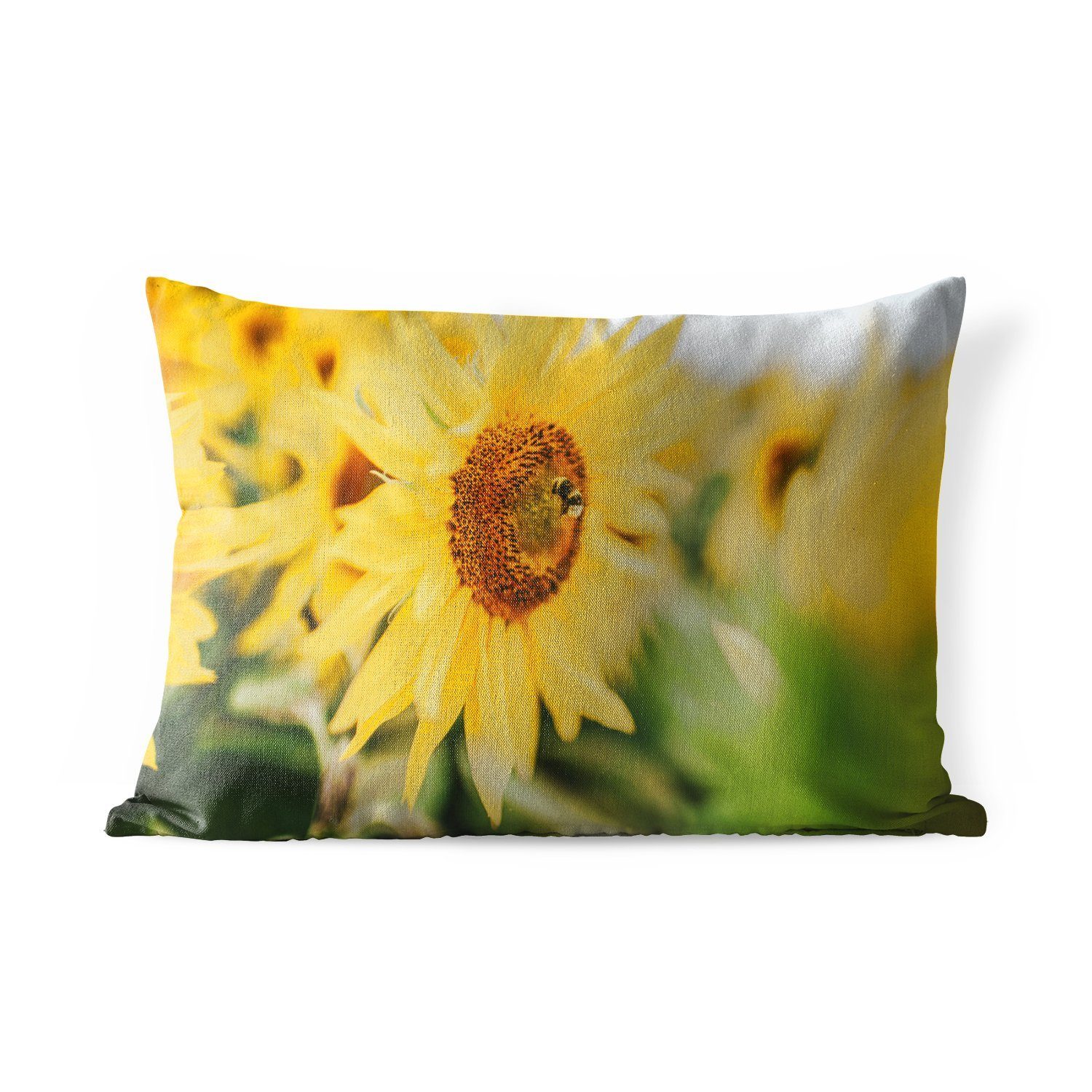 MuchoWow Dekokissen Blumen - Sonnenblume - Biene, Outdoor-Dekorationskissen, Polyester, Dekokissenbezug, Kissenhülle | Dekokissen