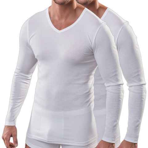 HERMKO Unterziehshirt 164680 2er Pack Herren langarm Shirt m. V-Ausschnitt Baumwolle / Modal