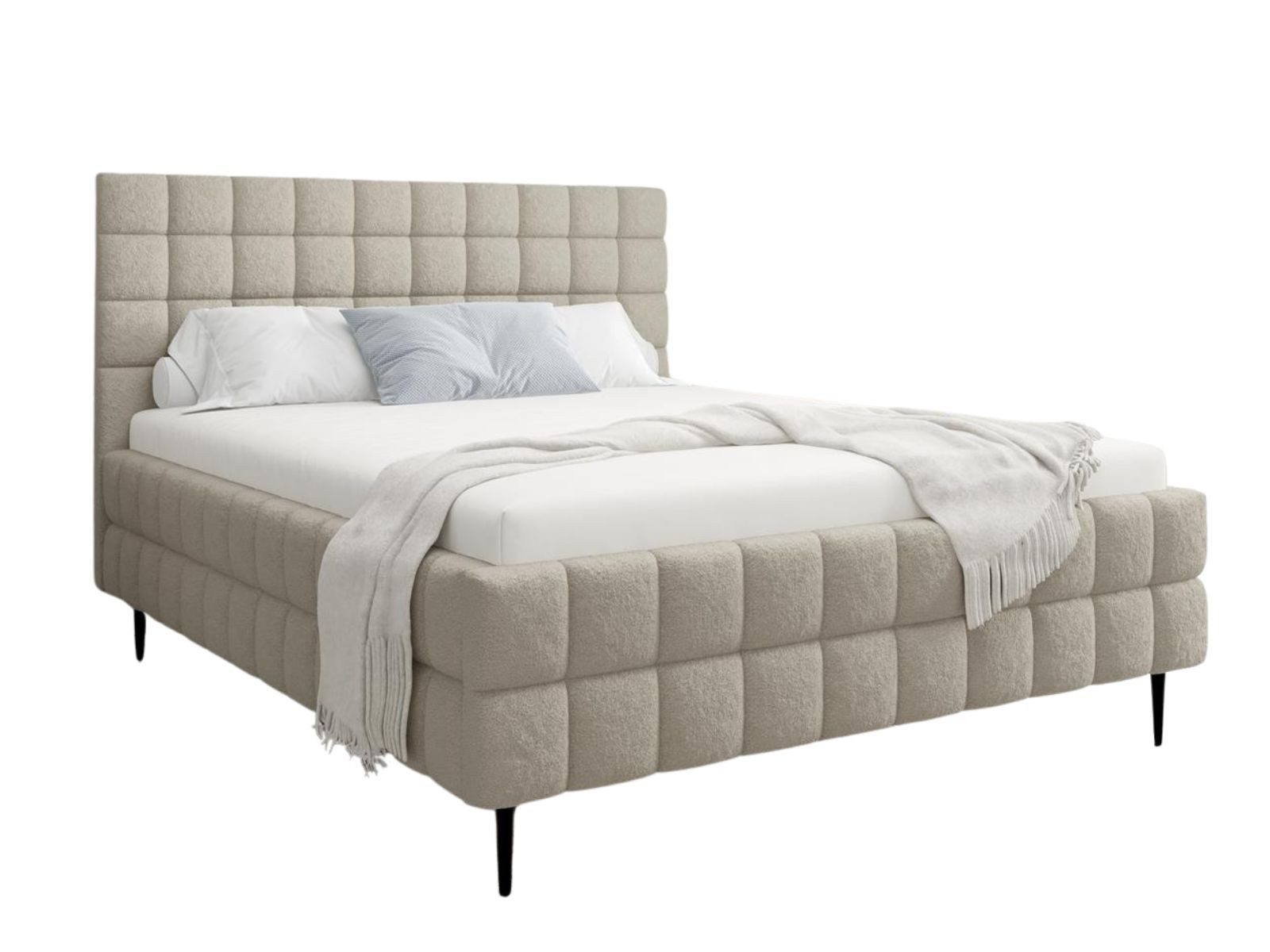 Compleo Polsterbett auf Füßen, gepolstertem Kopfteil, modern, Boucle stoff, MADE IN EU, TOPSSELLER