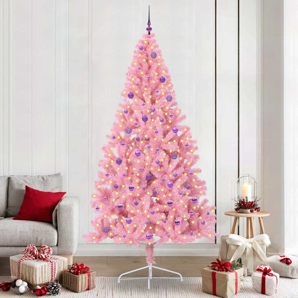 vidaXL Künstlicher Weihnachtsbaum Künstlicher vorbeleuchteter Weihnachtsbaum Rosa 240 cm PVC