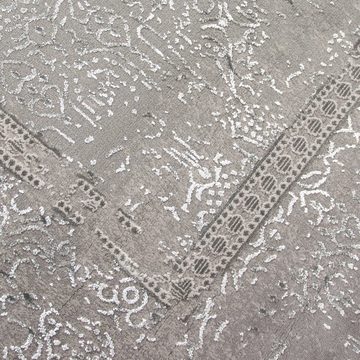 Teppich Moderner Orient Designerteppich • Bordüre glänzend silber grau, Carpetia, rechteckig, Höhe: 12 mm, Fußbodenheizungs-geeignet, Seitlich gekettelt, Glänzende Verzierungen