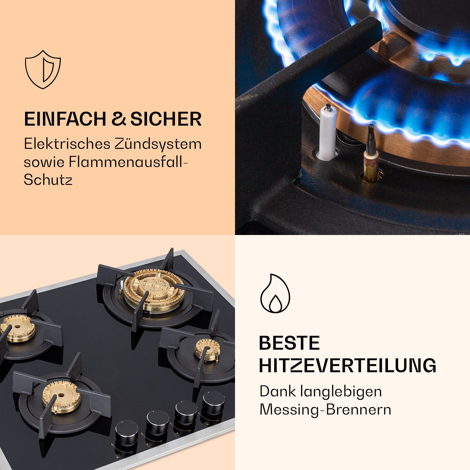 Klarstein Gas-Kochfeld Goldflame 4 Prime 10037807, Einbau Gas Kochfeld 4 Platten Herdplatte Kochplatte Einbaukochfeld – Bild 5 von 5