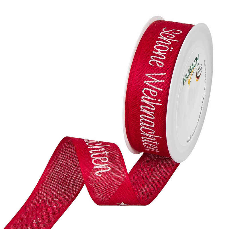 HALBACH Bastelband Druckband Schöne Weihnachten, 6 m Rot-Weiß