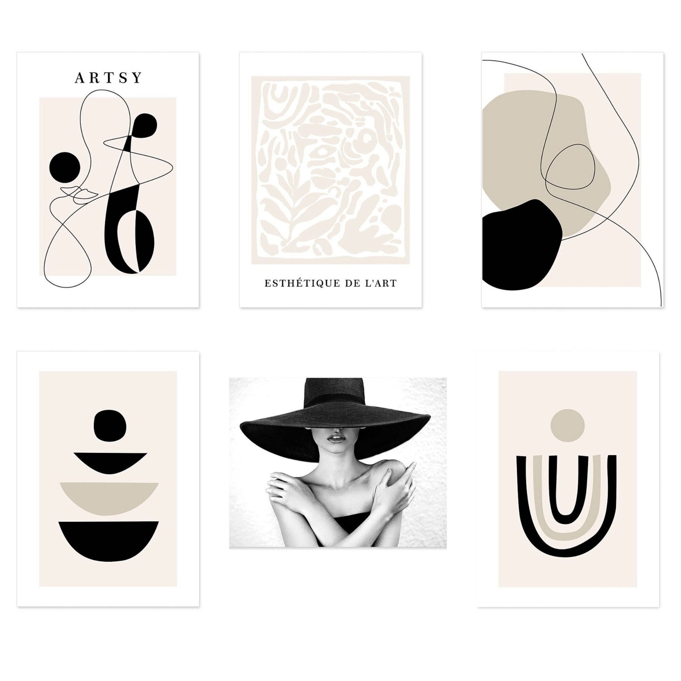 JUSTGOODMOOD Poster Boho Model mit Hut und Abstrakte Formen als Deko Print ohne Rahmen D 1, D (1 St)