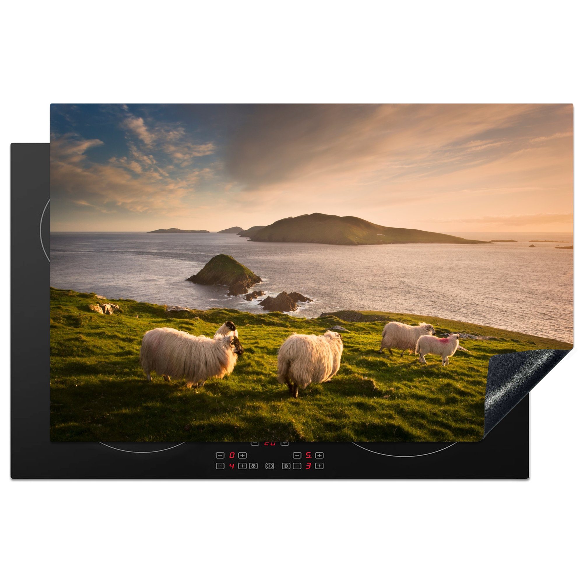 MuchoWow Herdblende-/Abdeckplatte Schafe an der irischen Küste, Vinyl, (1 tlg), 81x52 cm, Induktionskochfeld Schutz für die küche, Ceranfeldabdeckung
