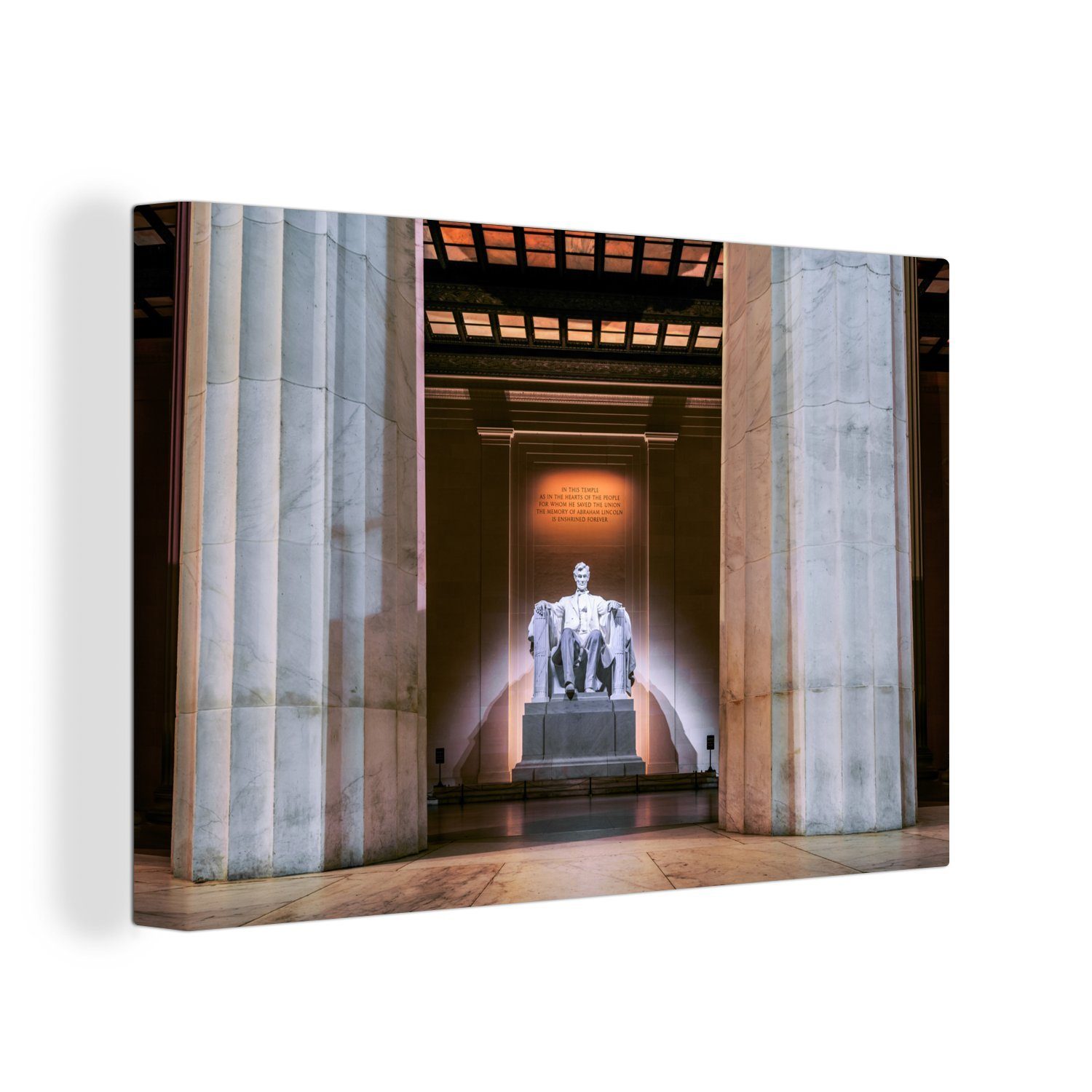 OneMillionCanvasses® Leinwandbild Schöne Lichtbögen um das Lincoln Memorial in Washington, (1 St), Wandbild Leinwandbilder, Aufhängefertig, Wanddeko, 30x20 cm | Leinwandbilder