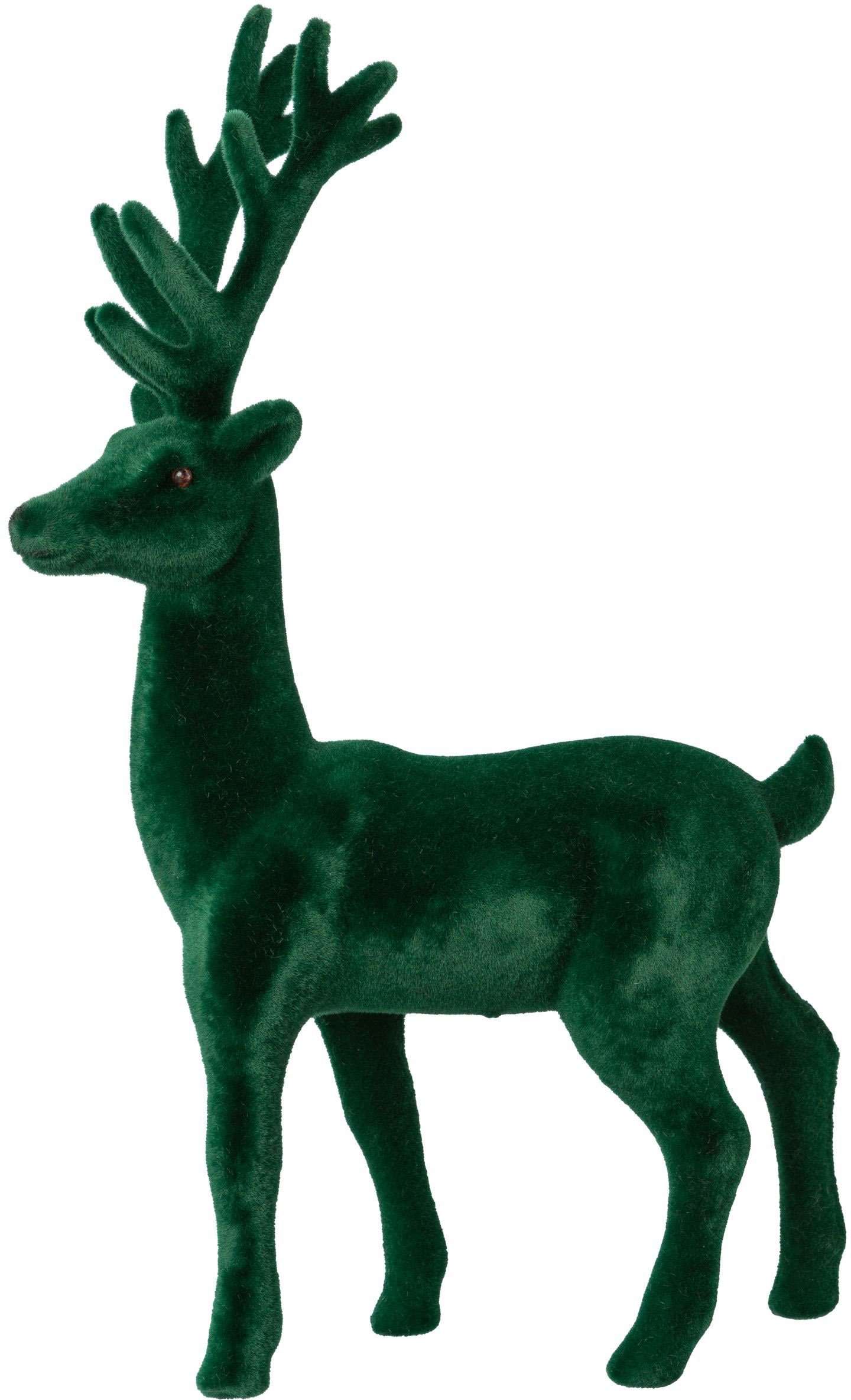 Creativ deco Samtoberfläche, dunkelgrün Weihnachtsdeko cm St), (2 Dekofigur 29 Höhe mit Weihnachtsfigur feiner Hirsch