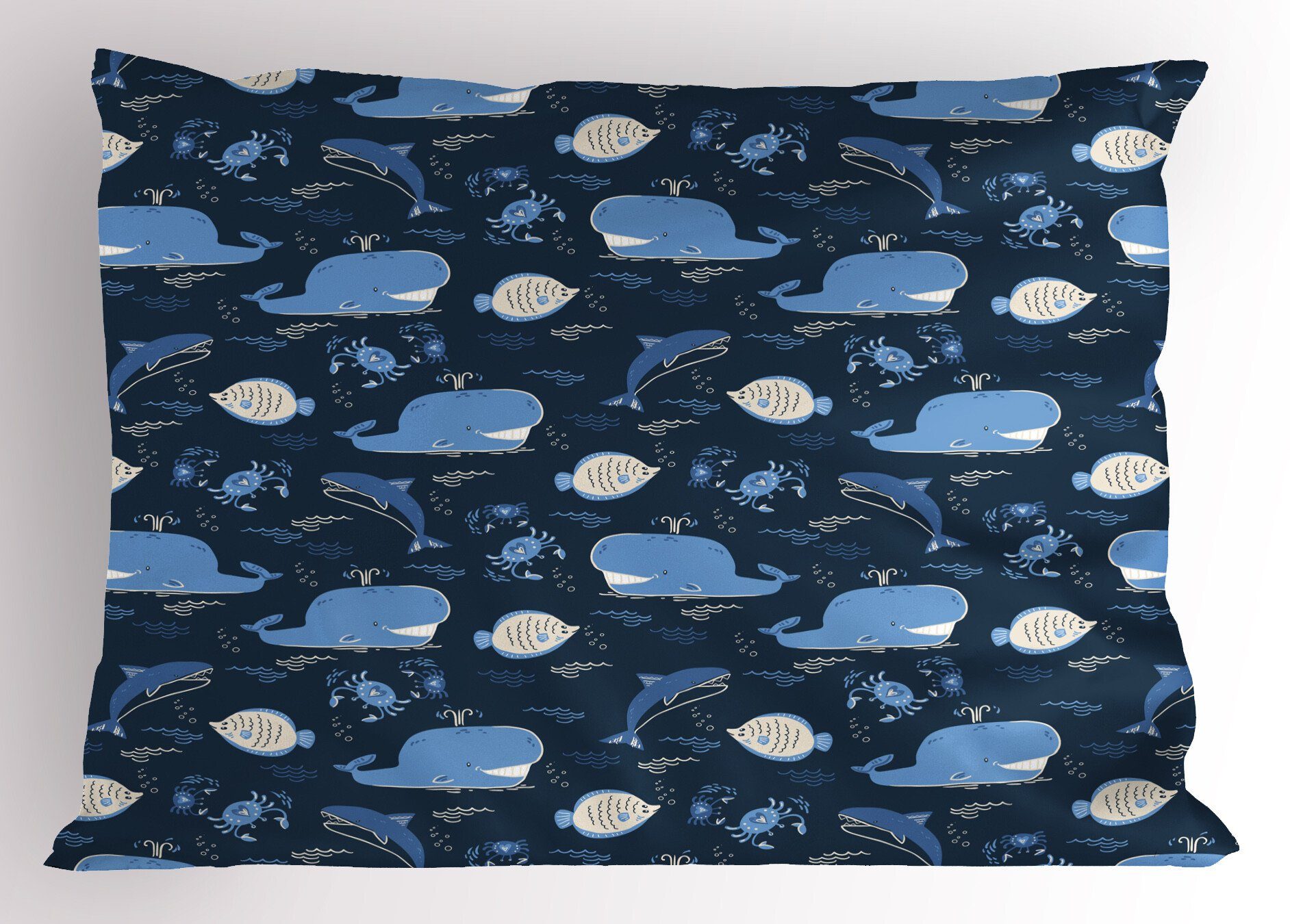 Kissenbezüge Dekorativer Standard King Size Gedruckter Kissenbezug, Abakuhaus (1 Stück), Wale Krabben Wellen Menge der Fische