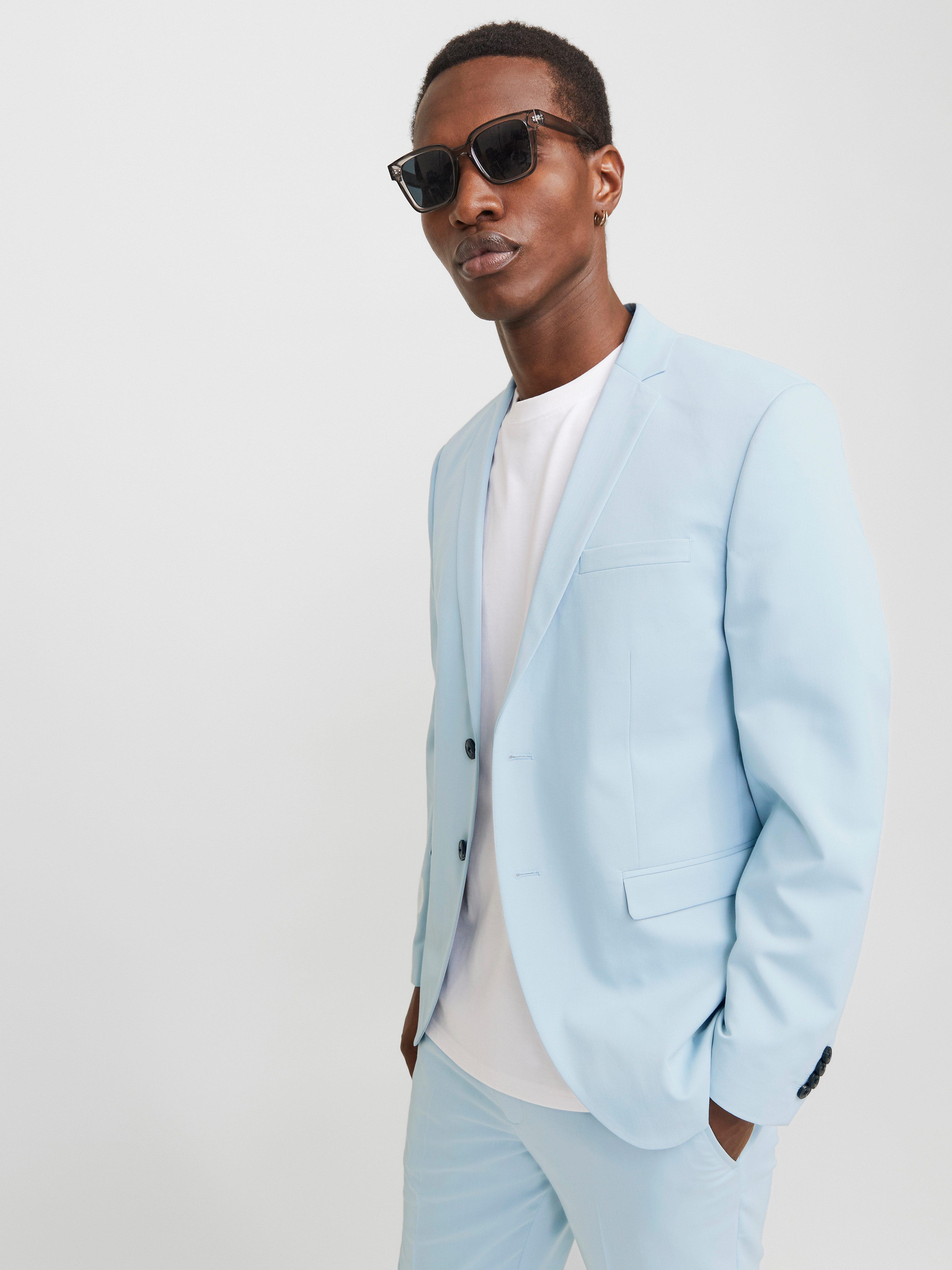 Jack & Jones Anzug JPRFRANCO Extra schmal, pflegeleicht, stilvoll mit fallendem Revers Materialmix aus Polyester, Viskose und Elasthan