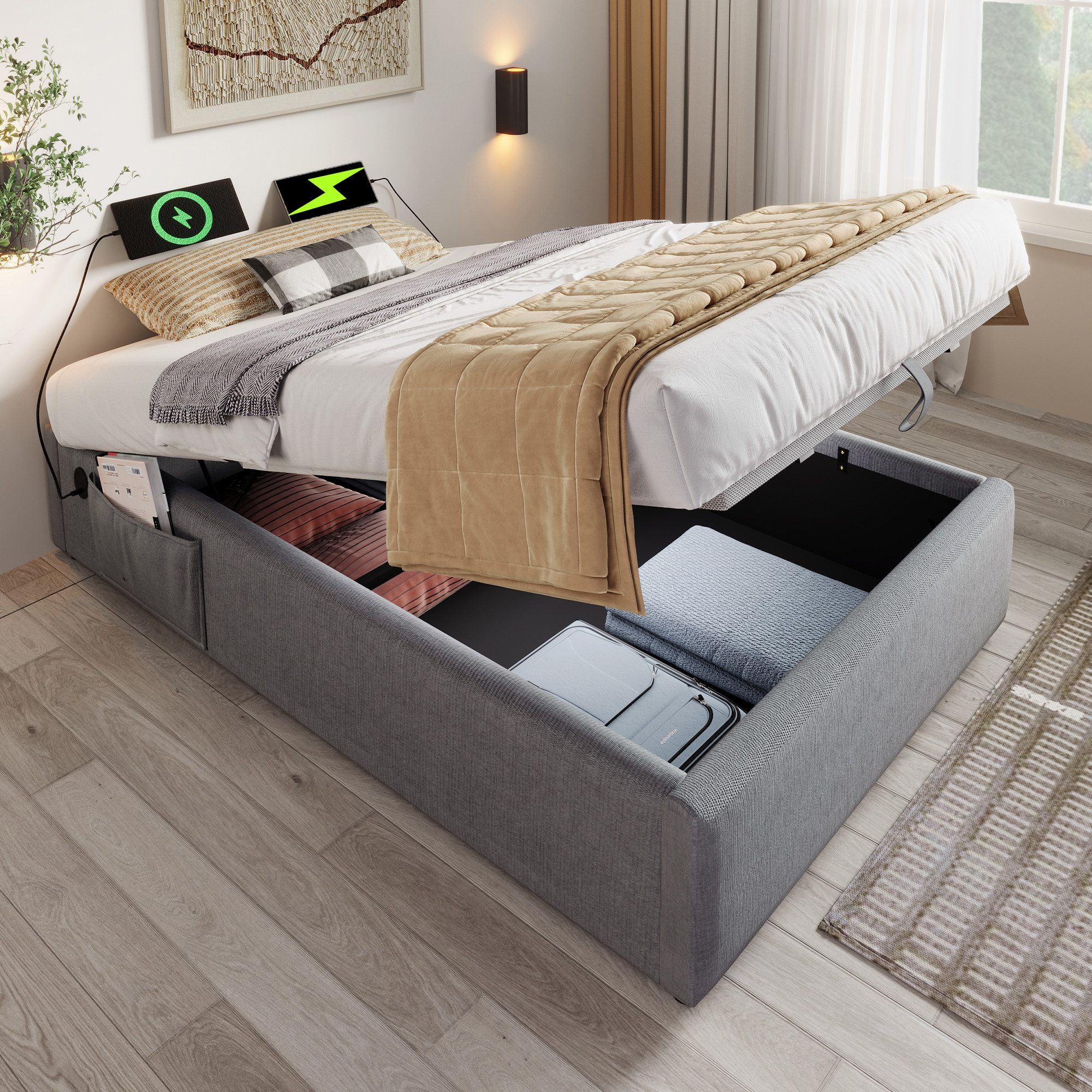 STILVORA Polsterbett Jugendbett 90x200cm mit Struraum,Einzelbett günstig online kaufen