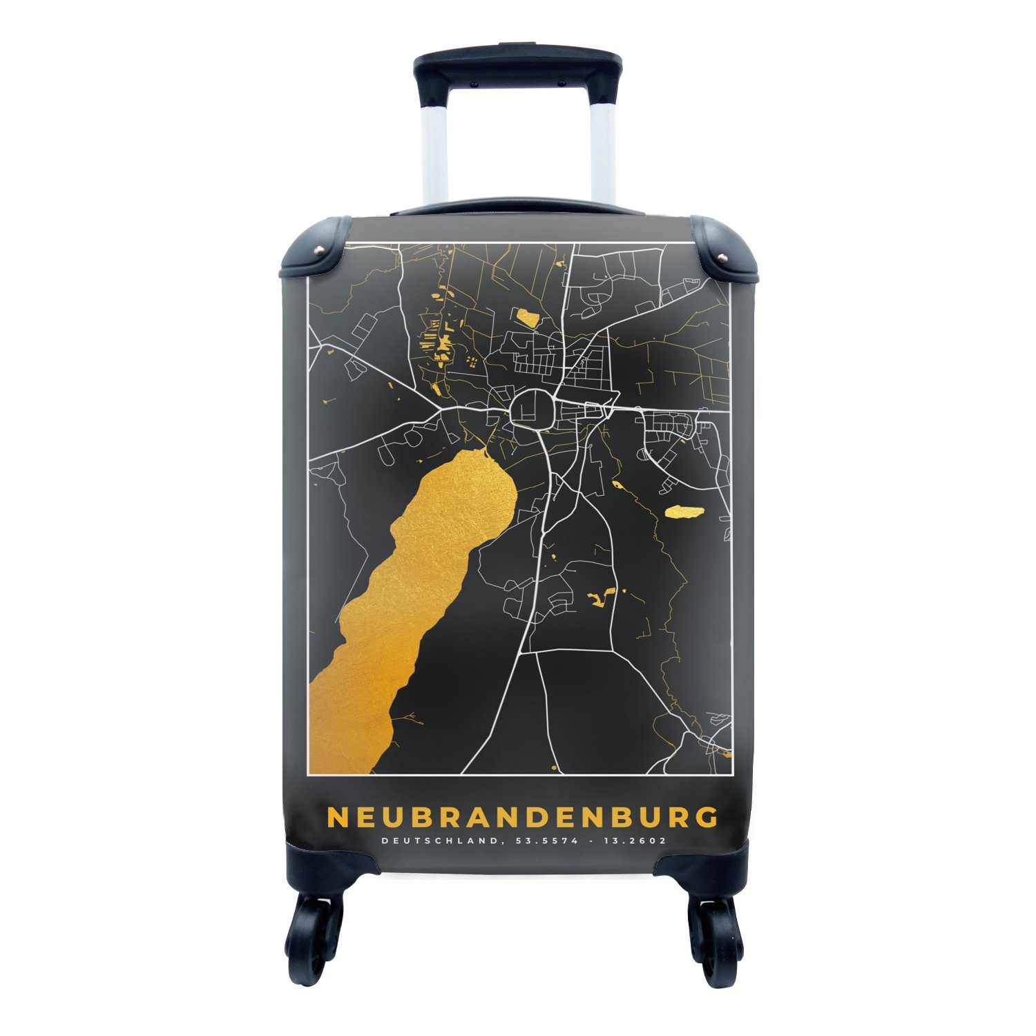 MuchoWow Handgepäckkoffer Gold - Deutschland - Karte - Neubrandenburg, 4 Rollen, Reisetasche mit rollen, Handgepäck für Ferien, Trolley, Reisekoffer