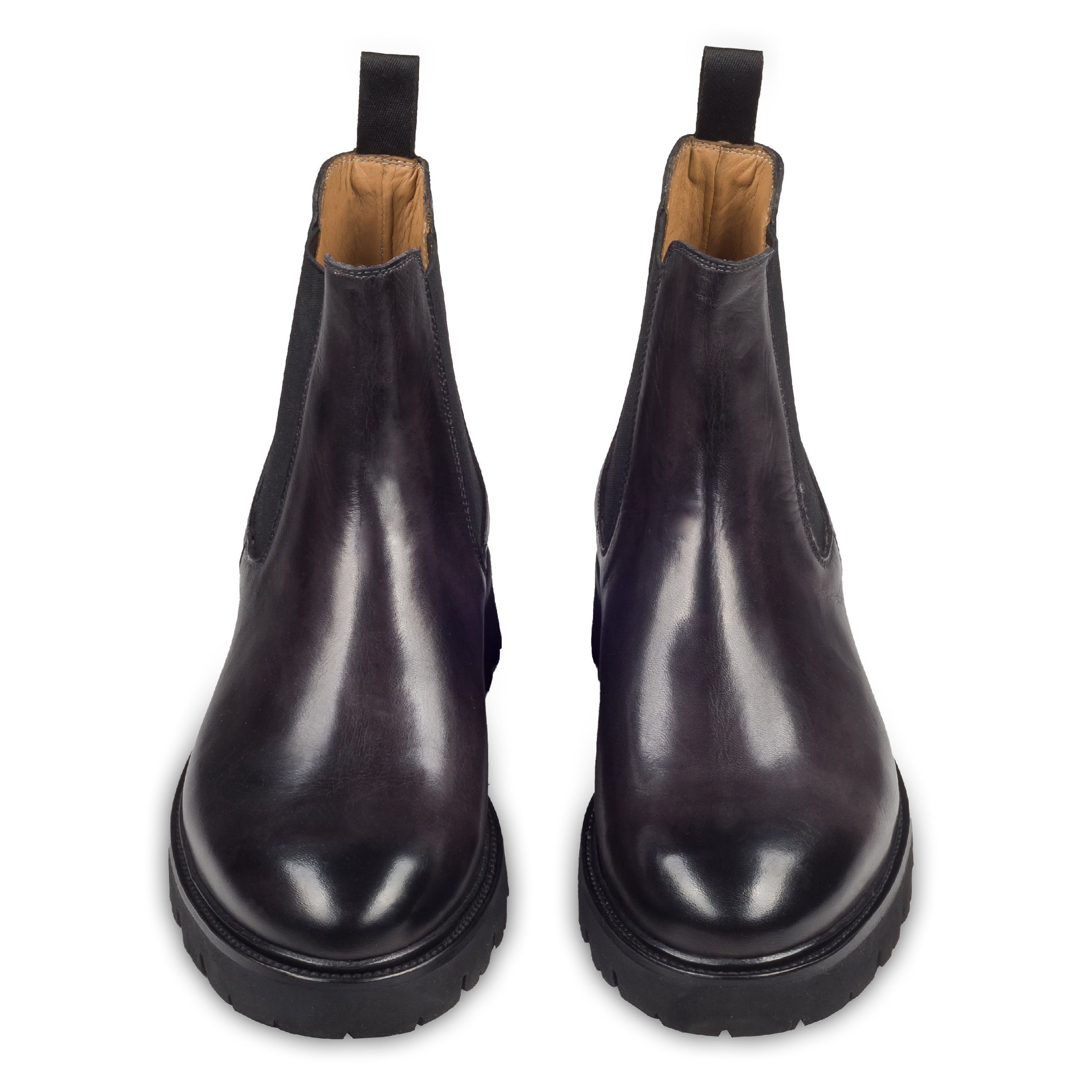 BRECOS Herren Chelsea Stiefelette dunkelgrau, ultraleichte Gummi-Profilsohle Chelseaboots Handgefertigt in Italien