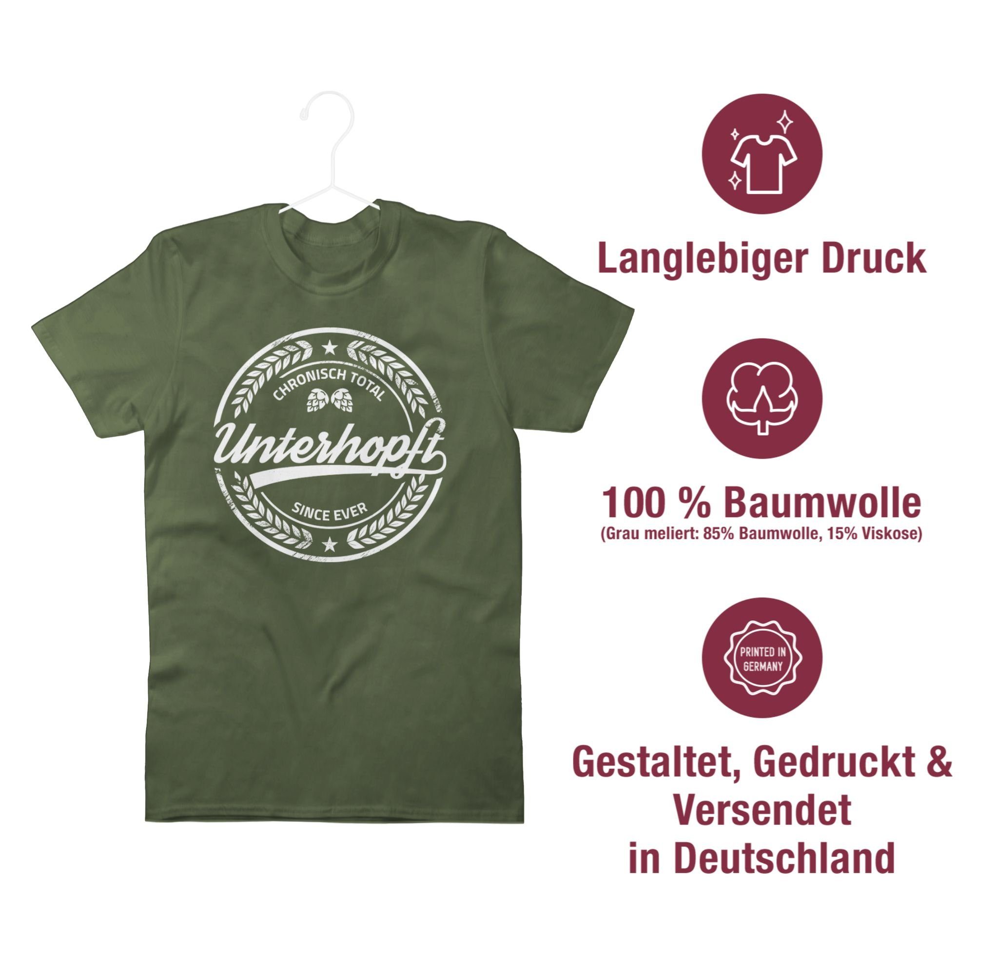 Shirtracer T-Shirt Chronisch Bier 3 Oktoberfest Bierliebhaber Army für Grün Geschenk Unterhopft Mode Herren