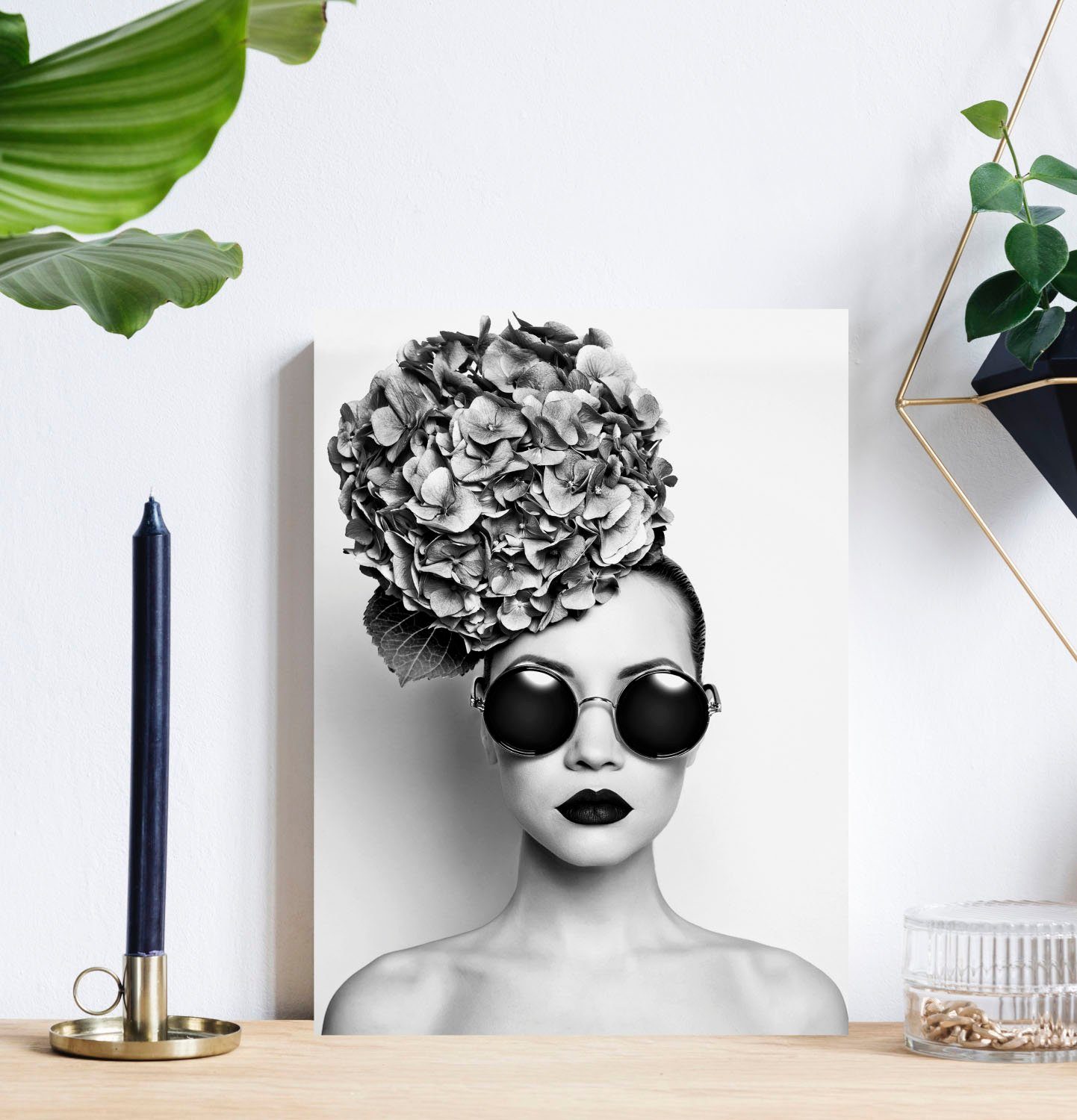 Blumenhut queence mit Acrylglasbild Frau