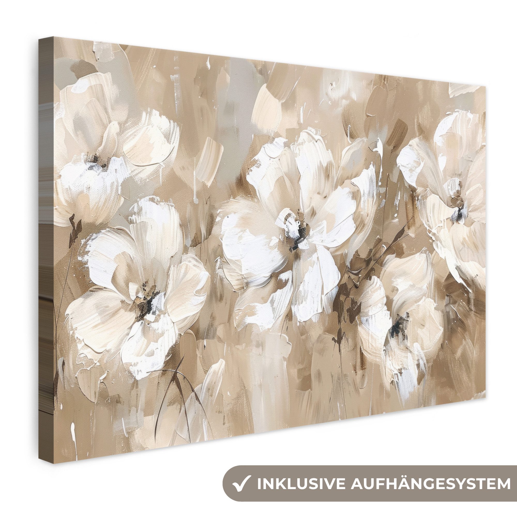 OneMillionCanvasses® Leinwandbild Blumen - Beige - Abstrakt - Modern, Fotodruck (1 St), Vintage Deko Bilder Wohnzimmer, Wanddeko Retro, 30x20 cm