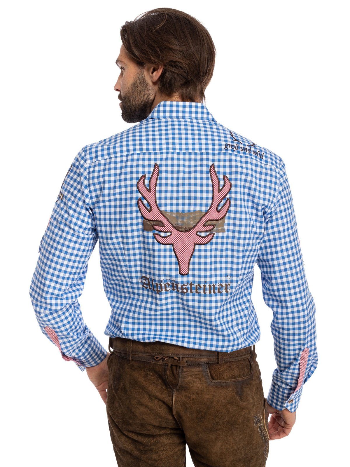 Trachtenhemd HIRSCHKOPP (Slim Fit) Langarmhemd Karo OS-Trachten blau