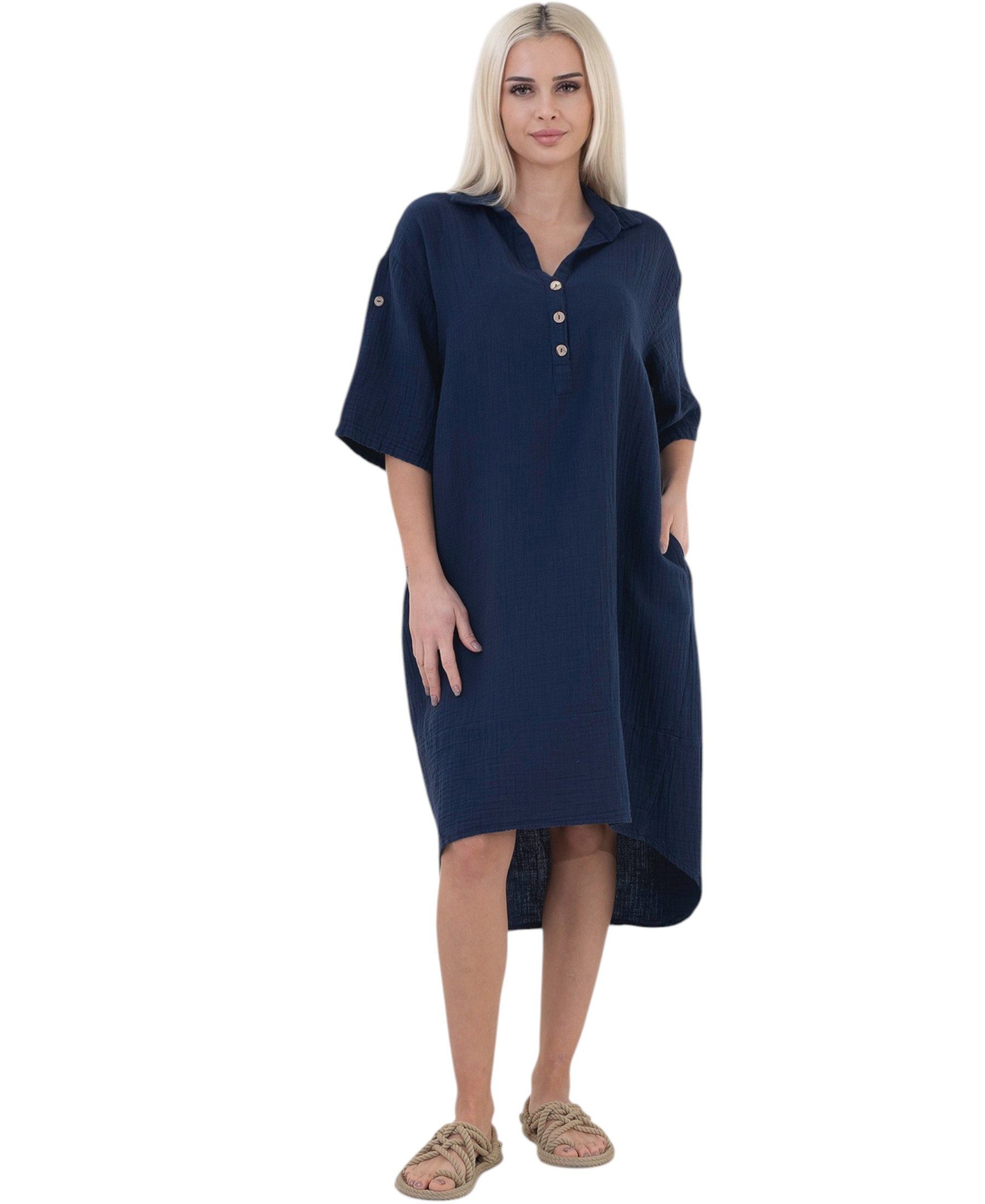 Blusenkleid Musselin, Rückenausschnitt, 100 % Baumwolle, Einheitsgröße 34–44