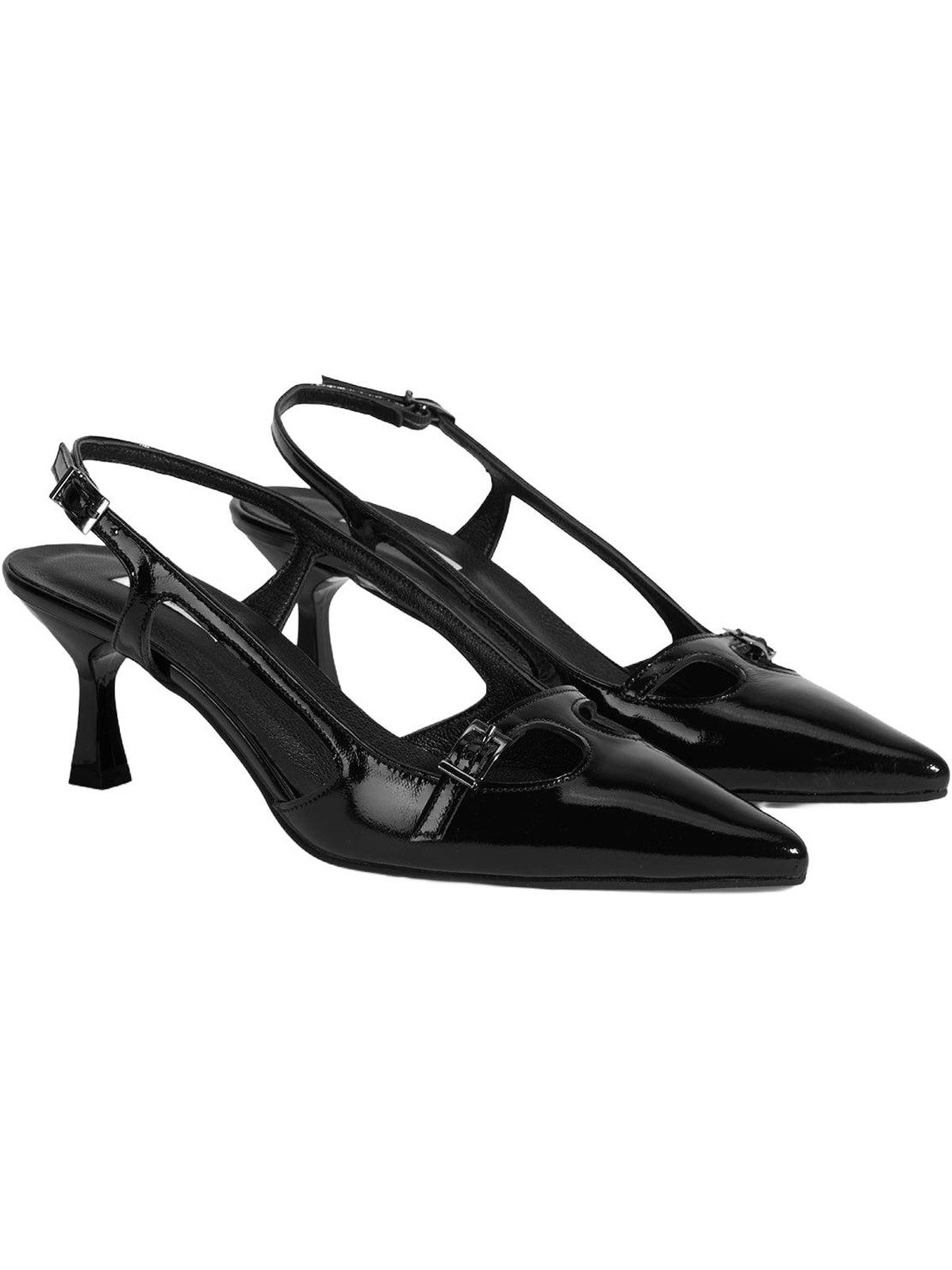 Desa Desa Damen-Slipper – Obermaterial aus Lackleder, Lederfutter, Schnalle Pumps