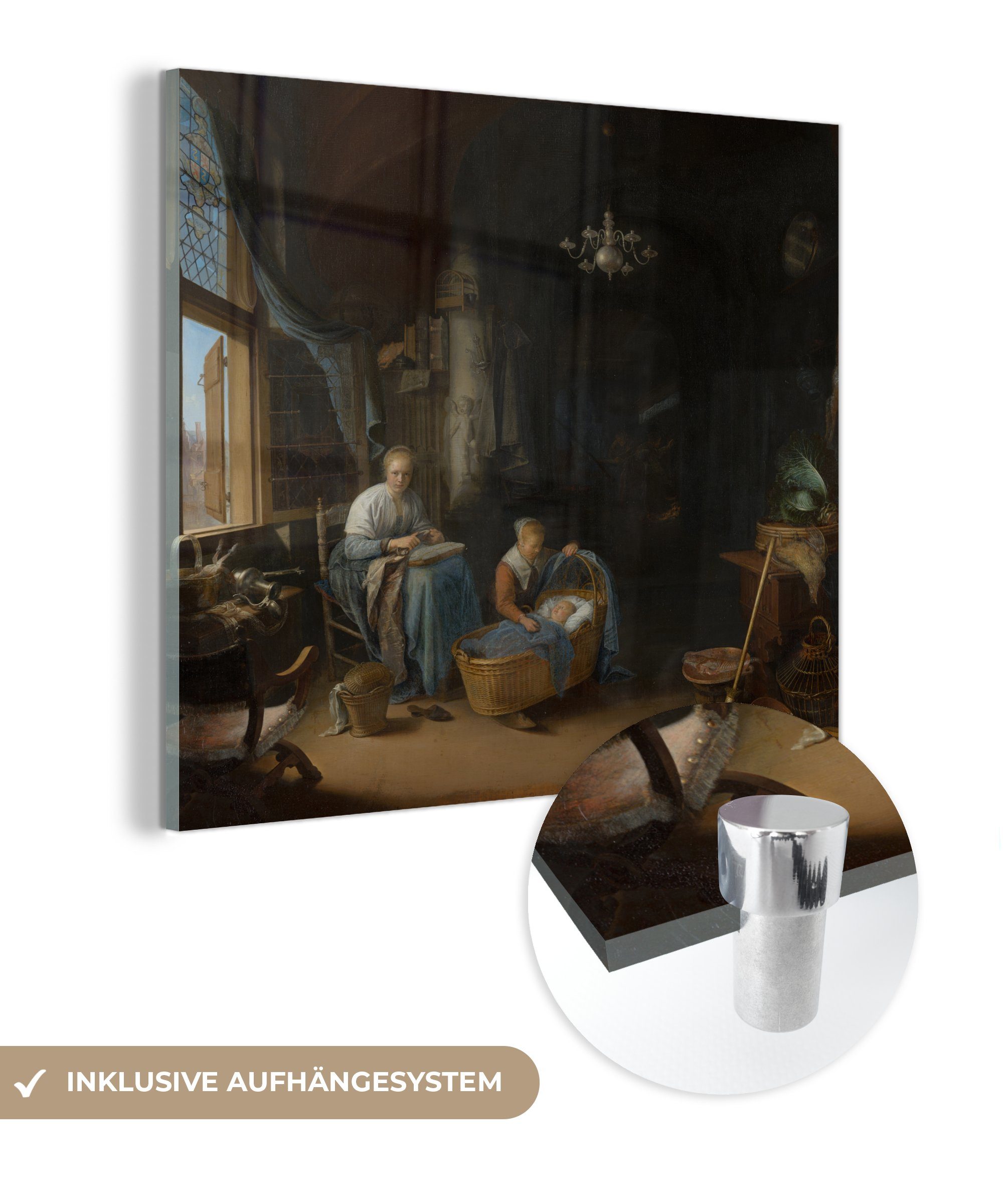 MuchoWow Acrylglasbild Die junge Mutter - Gemälde von Gerrit Dou, (1 St), Glasbilder - Bilder auf Glas Wandbild - Foto auf Glas - Wanddekoration bunt