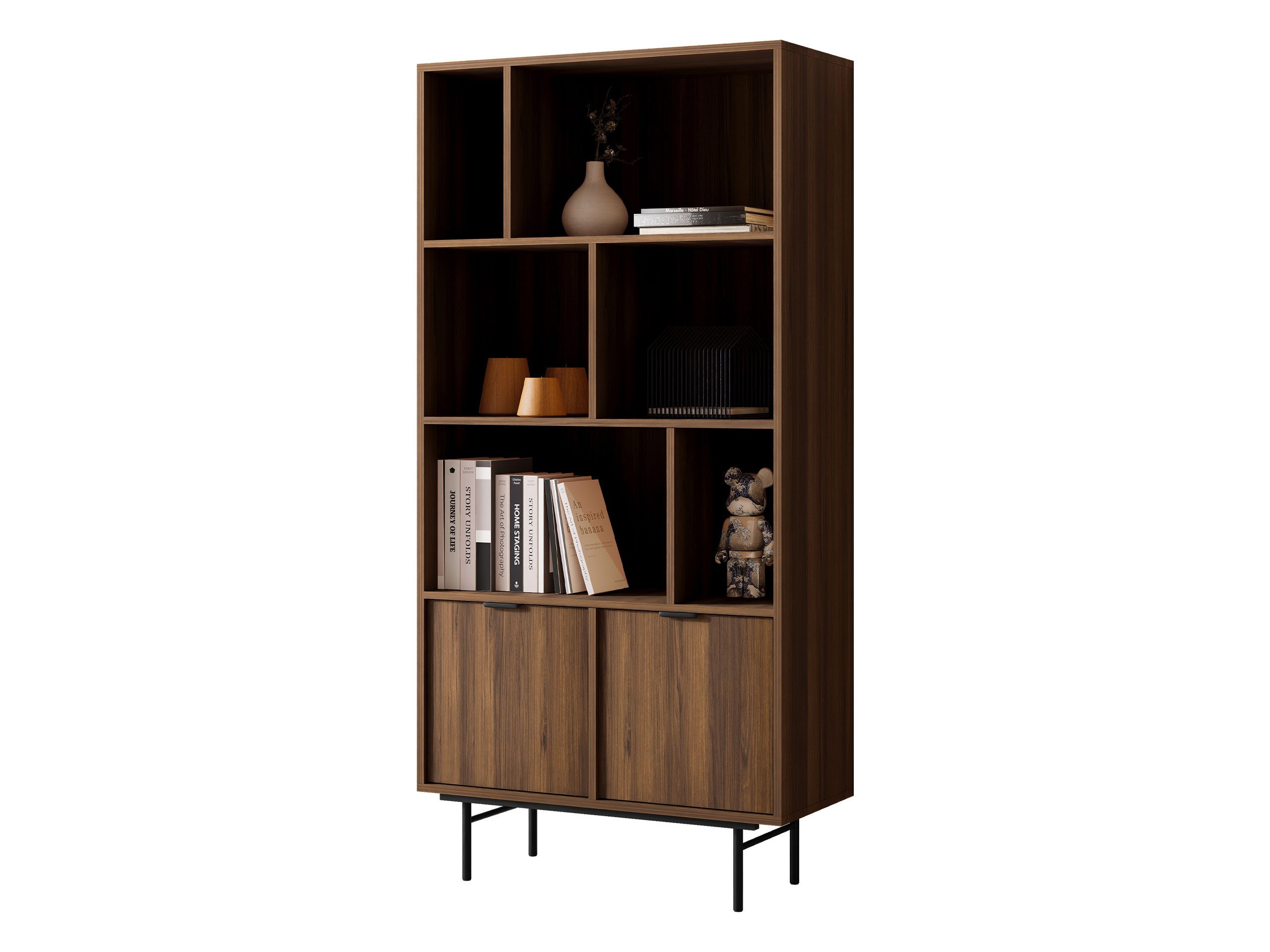 MIRJAN24 Regal Edison 90, mit zwei Drehtüren, 90x35x185 cm, Metallfüße in der Farbe Schwarz