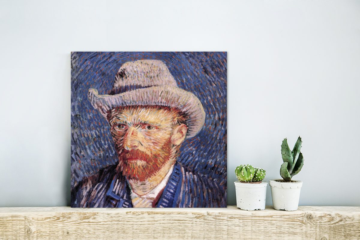 Filzhut Alu-Dibond-Druck, deko - Vincent Gemälde grauem MuchoWow van Gogh, Selbstbildnis St), Metall, (1 aus mit Metallbild Aluminium