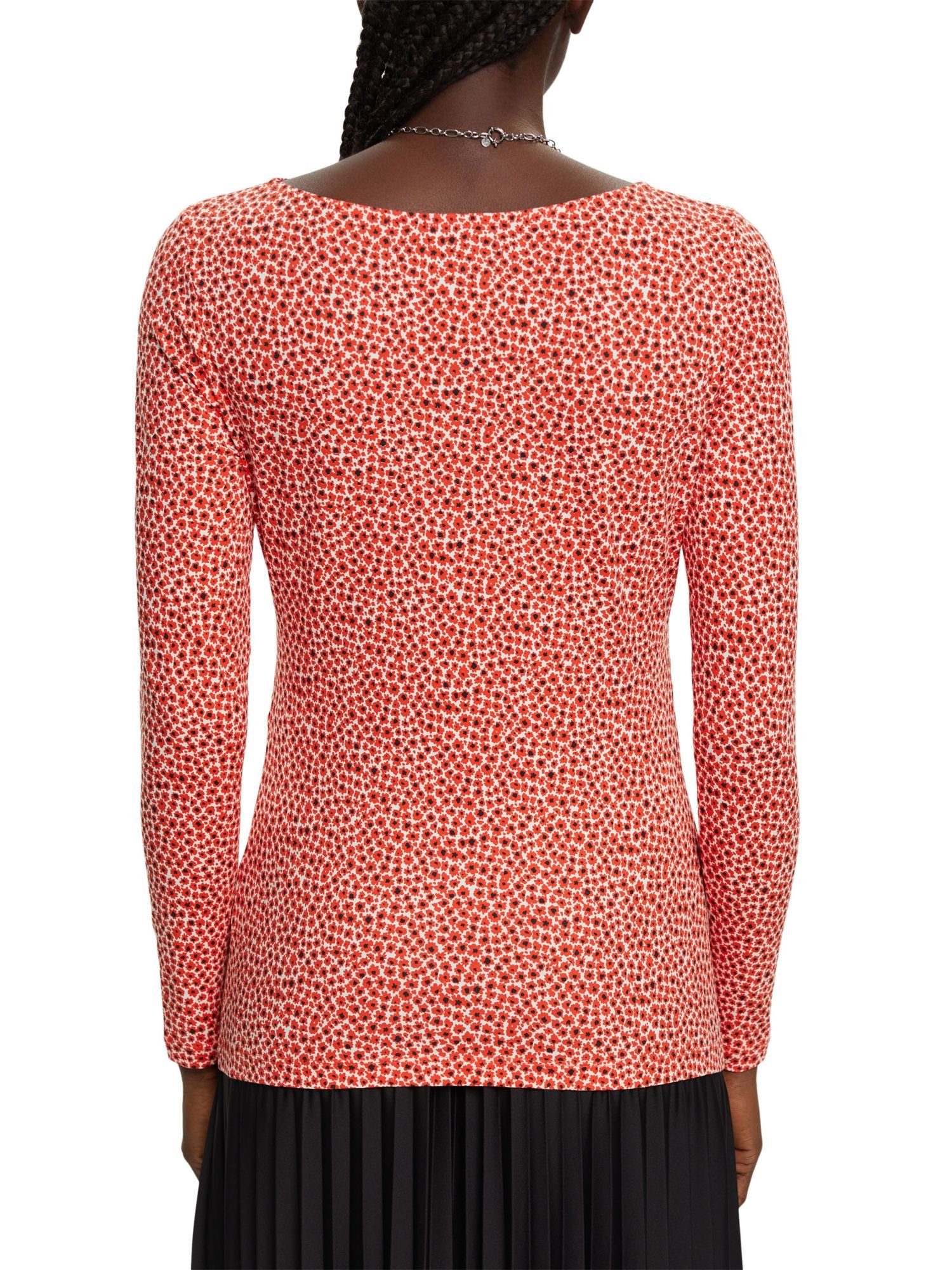 Esprit Langarmshirt Longsleeve mit RED (1-tlg) ORANGE Allover-Muster