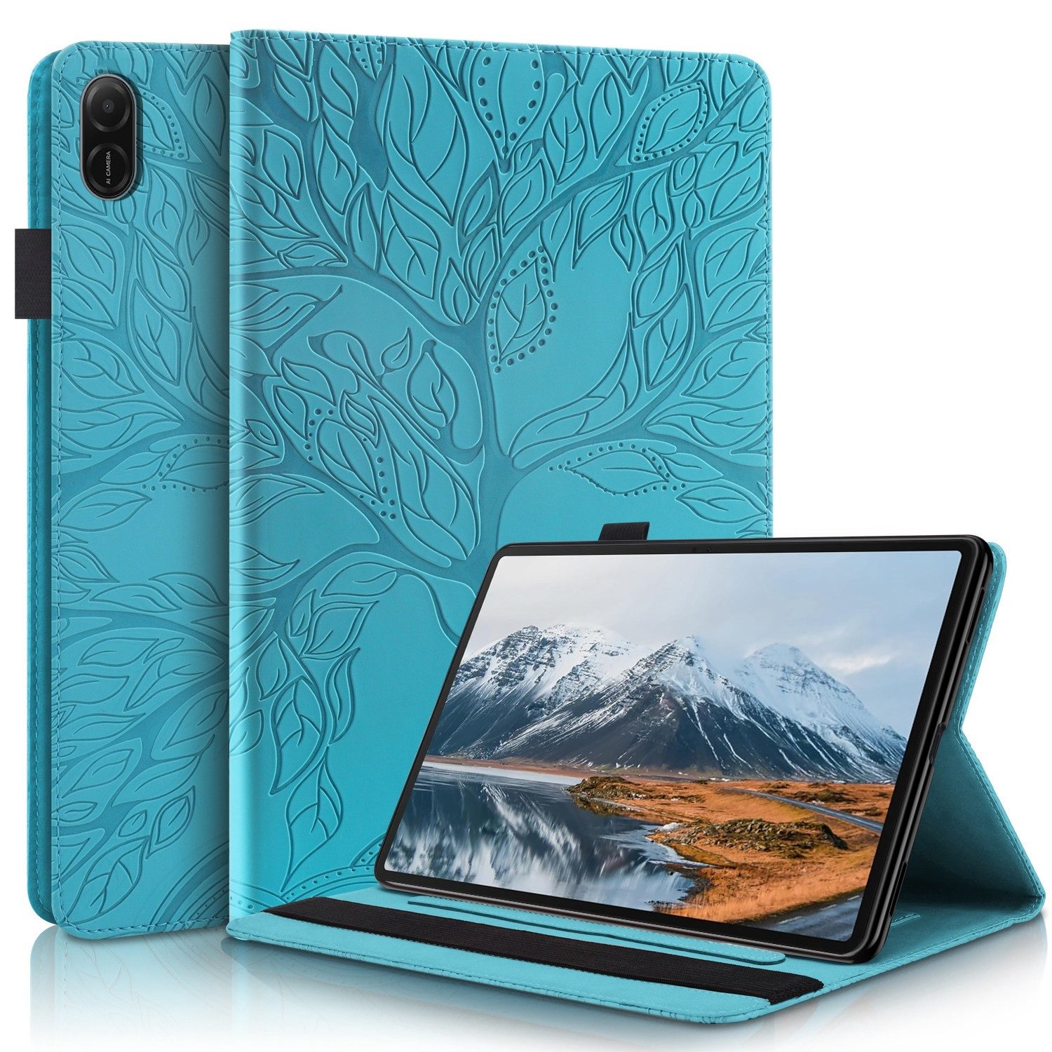 Wigento Tablet-Hülle Für Honor Pad X8a 11 Zoll Baum Muster Kunstleder Hülle Tasche Blau, Baum Design Hülle mit Standfunktion und Kratzschutz