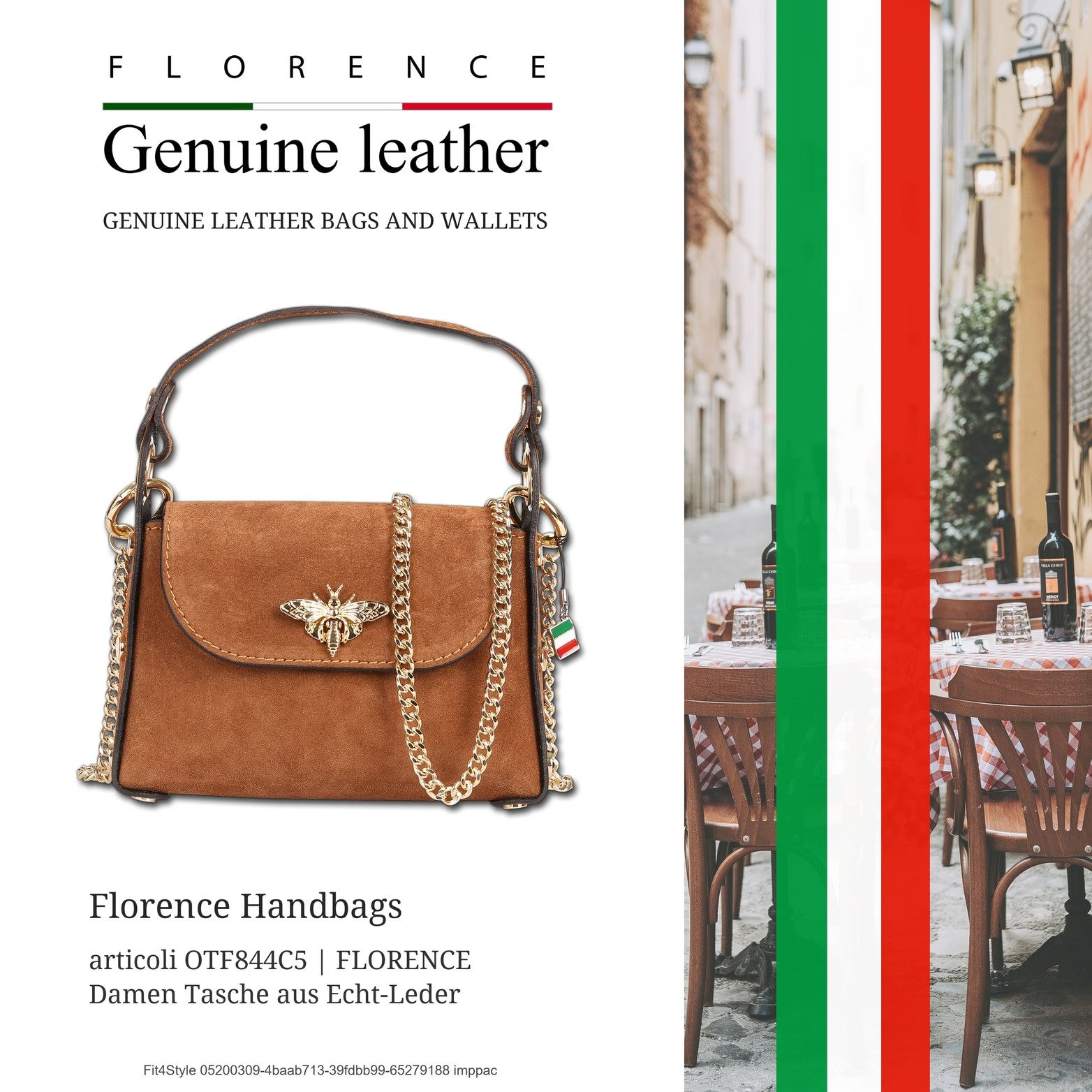 FLORENCE Umhängetasche Florence Biene Damen Handtasche (Umhängetasche, Umhängetasche), Damen Tasche Echtes Wildleder tan, braun, Made-In Italy