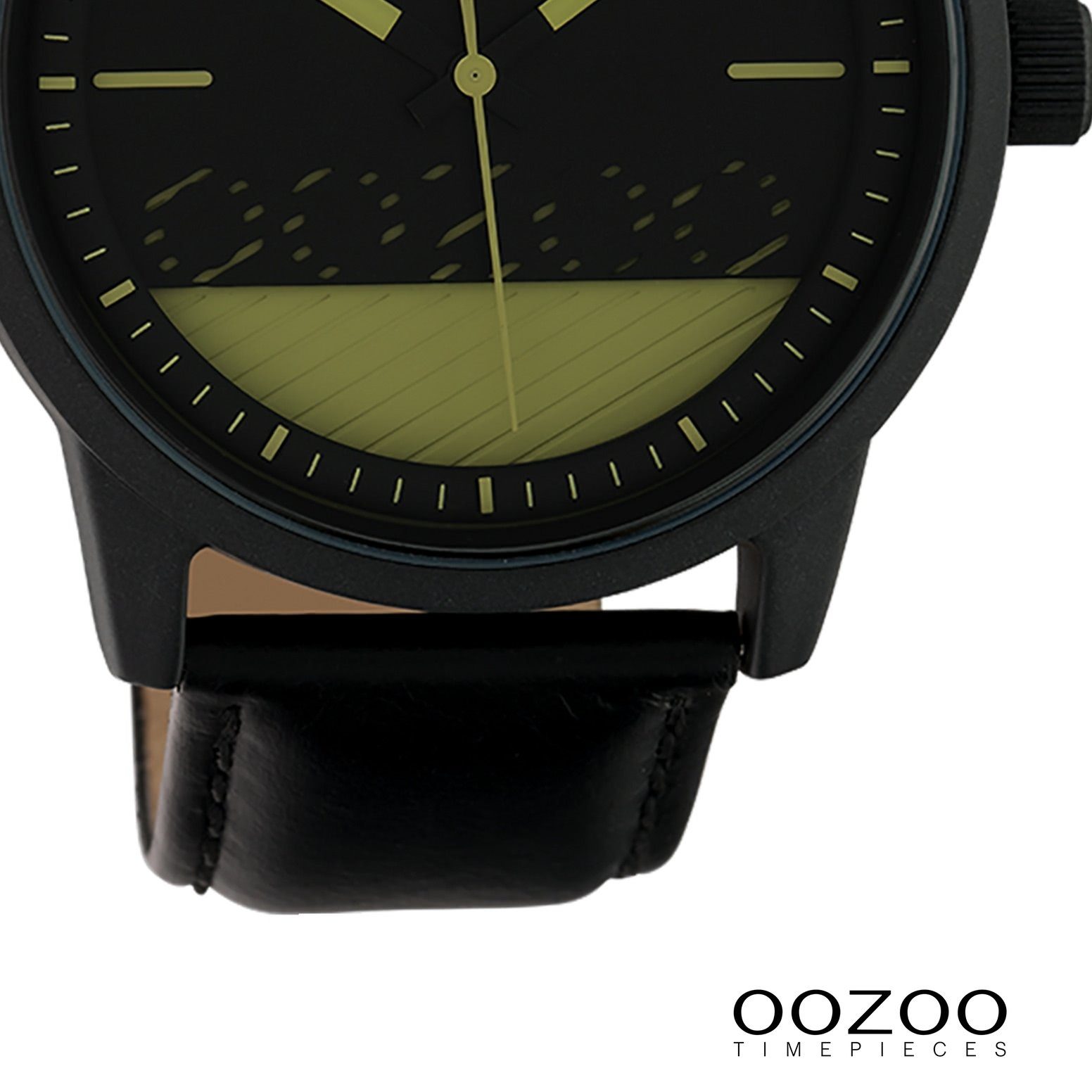 Armbanduhr 45mm), Timepieces, OOZOO rund, Lederarmband Oozoo Damenuhr schwarz, groß OOZOO Quarzuhr Damen (ca. Fashion