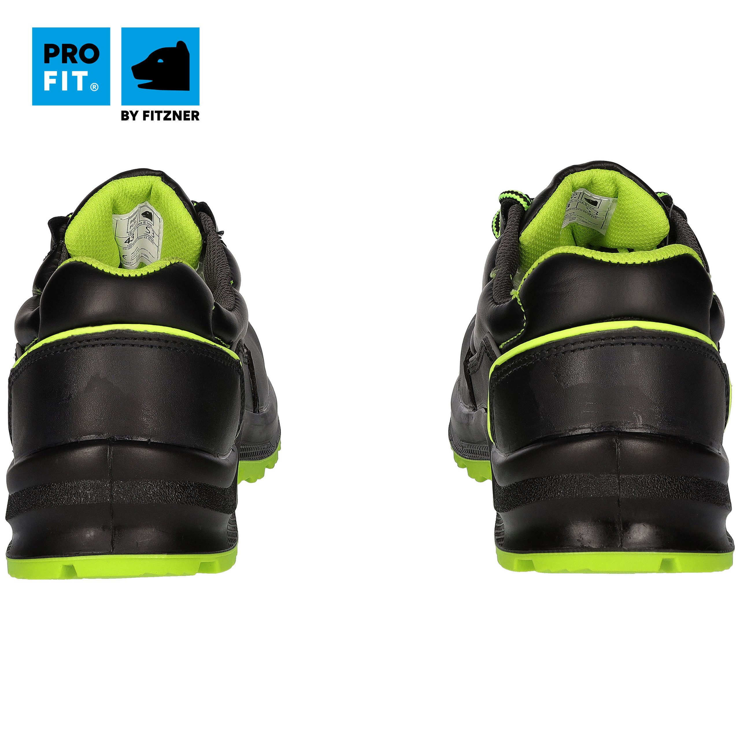 PRO FIT 130 Sicherheitsschuhe S3 "Arctos E low", schwarz/grün, Arbeitsschuh (1, Paar) Stahlkappe, Arbeitsschuhe, Atmungsaktiv, Stahlkappenschuhe