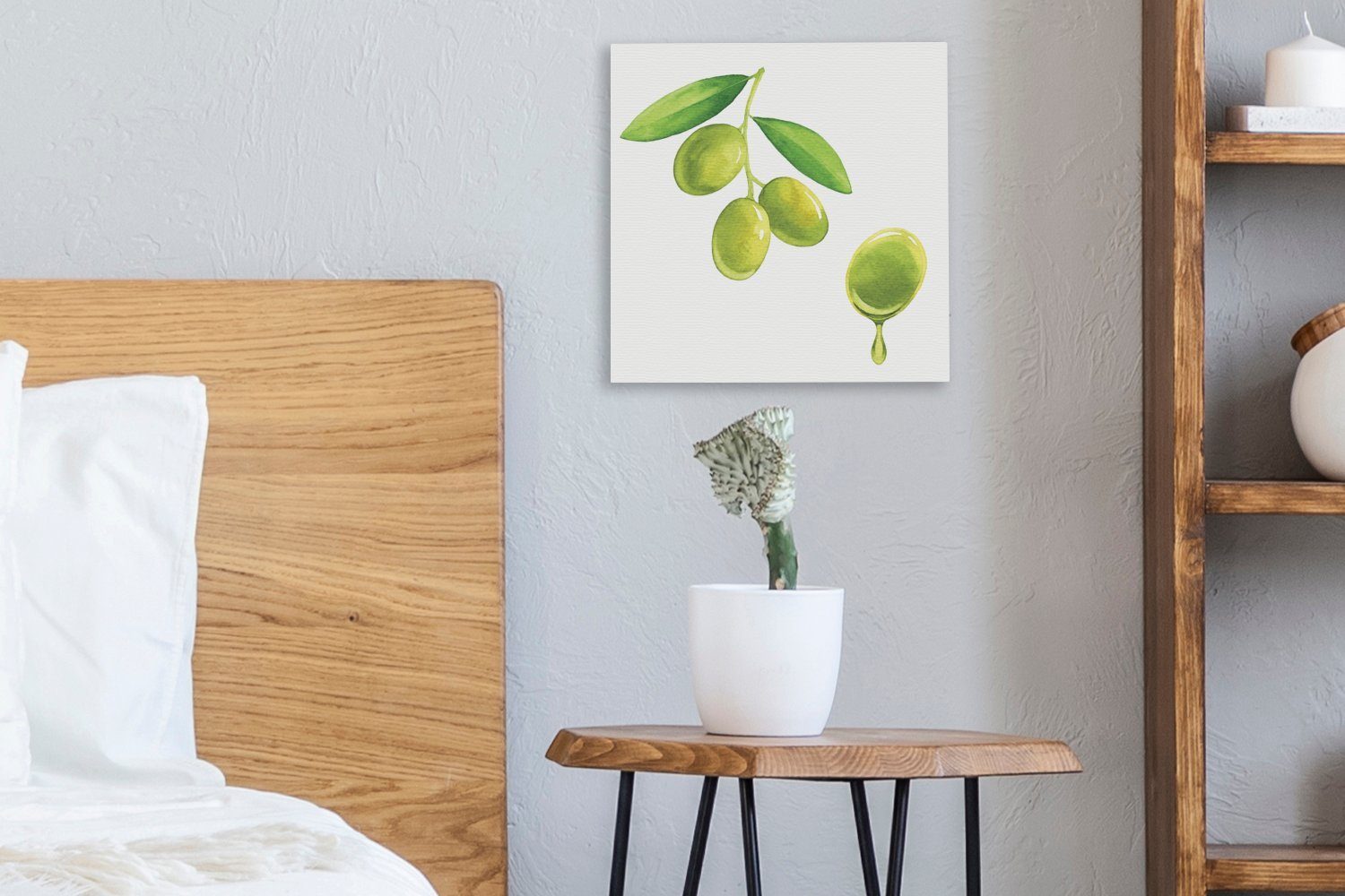 (1 Schlafzimmer Wohnzimmer - Bilder Aquarell Grün, - Olive für Leinwand Leinwandbild St), OneMillionCanvasses®