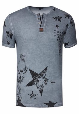 Rusty Neal T-Shirt mit Skull-Print und Knopleiste