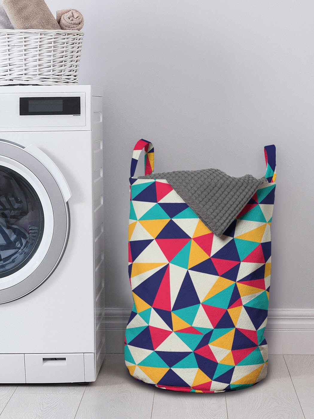 Griffen Motiv polygonal Waschsalons, Abakuhaus Rhythmische Geometrisches Wäschekorb mit Wäschesäckchen für Kordelzugverschluss