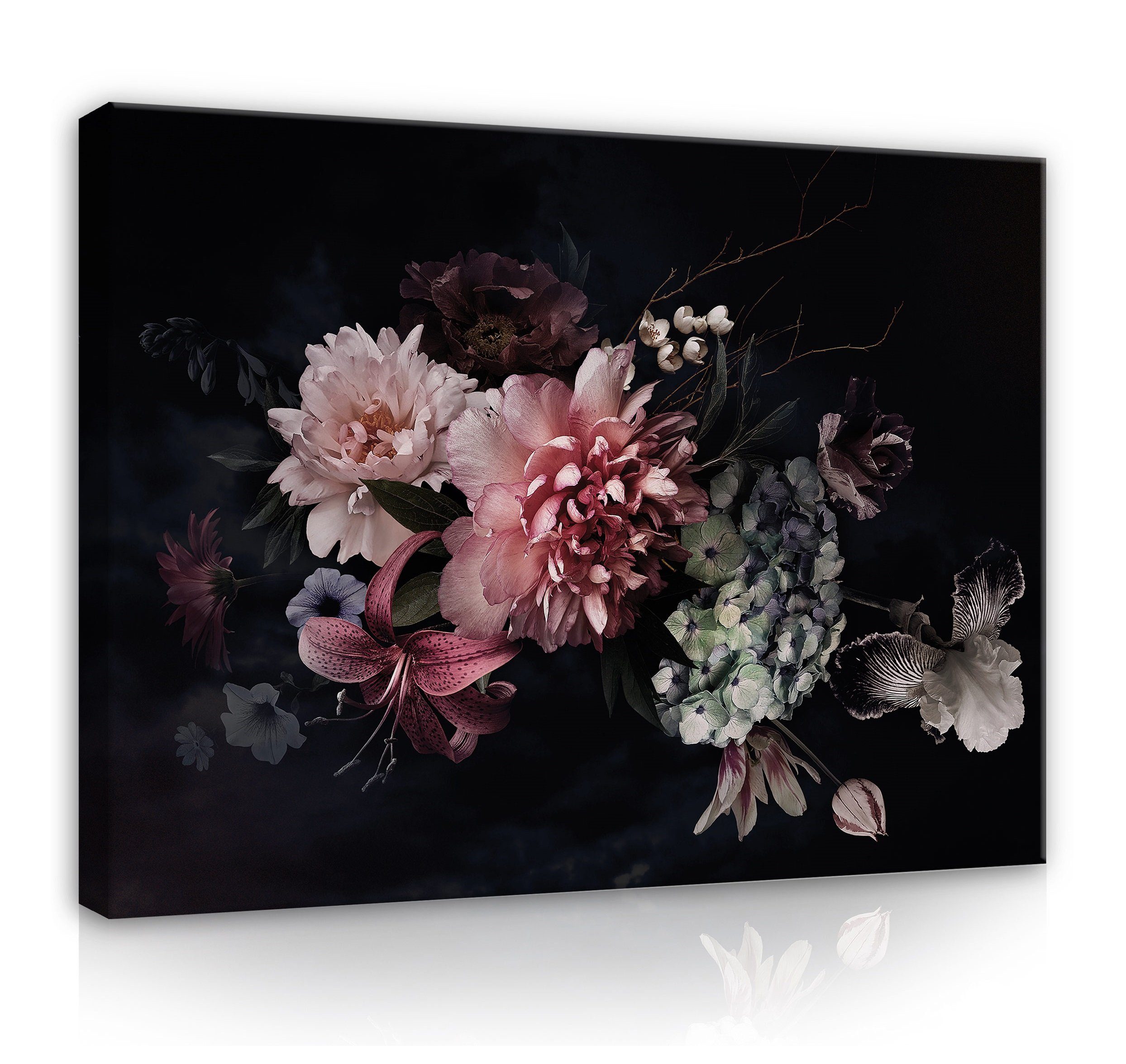 Groß Leinwand Wohnzimmer Canvas Pfingstrosen Aufhängefertig Bild Kunstdruck Schlafzimmer, für Wandbild Rose Blumen (Einteilig), Wandbilder Schwarz Modern Auf Leinwandbilder Leinwandbild Wallarena Bilder Rosa XXL Vintage