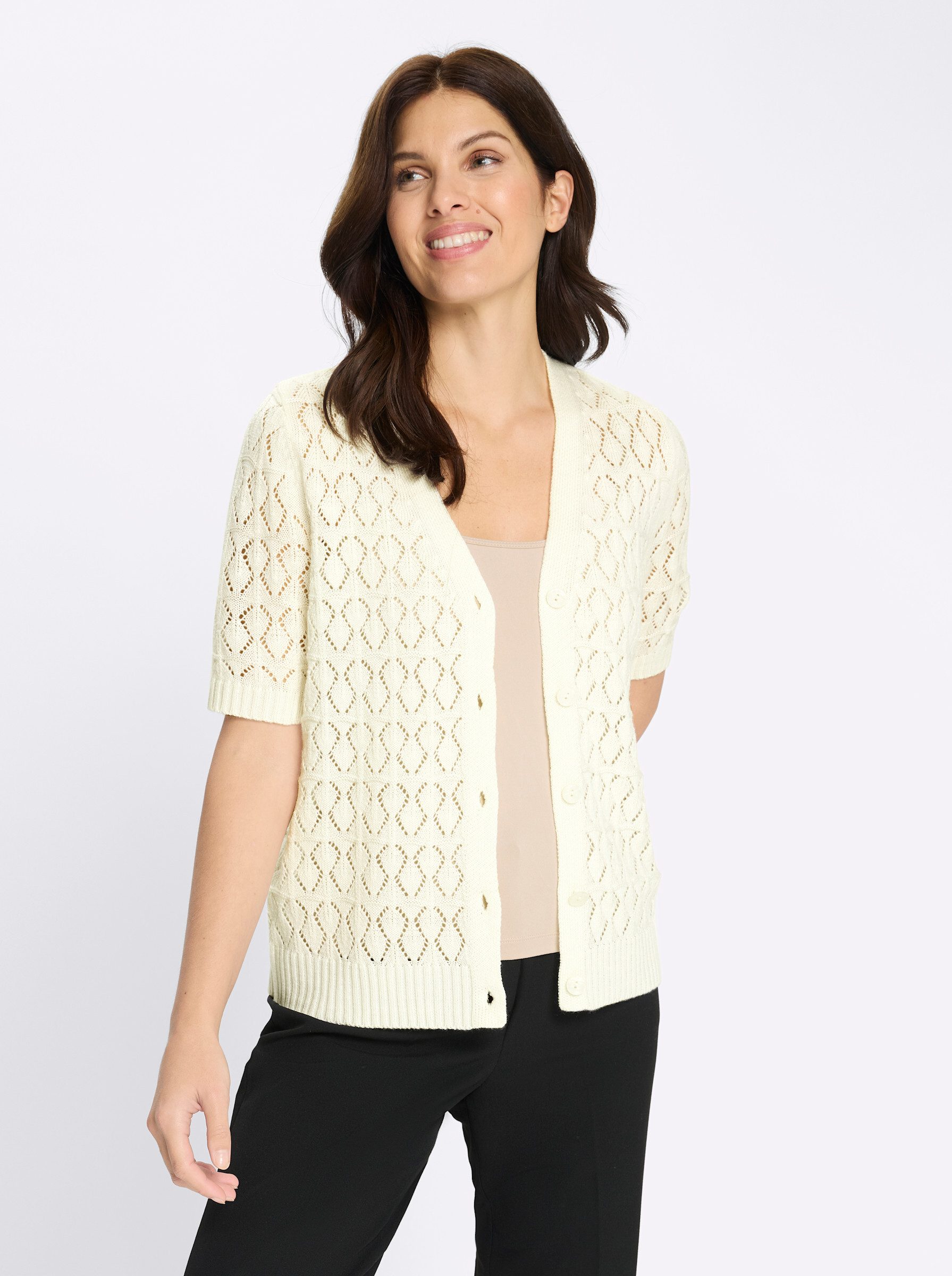 Sieh an! Strickjacke Strickjacke Kurzarm Ajour günstig online kaufen
