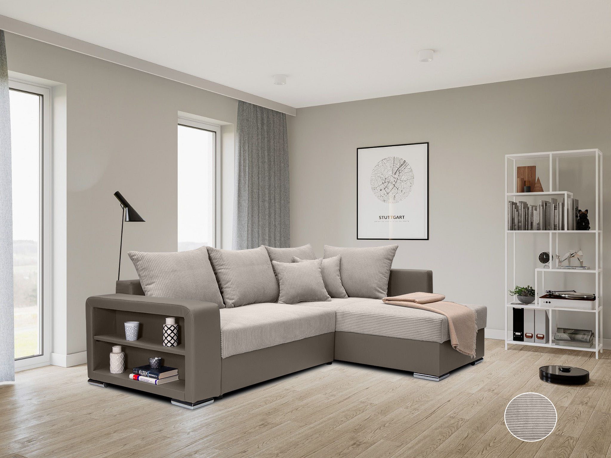COLLECTION AB Ecksofa "John L-Form", Regalarmlehne,Bettfunktion,Bettkasten, günstig online kaufen