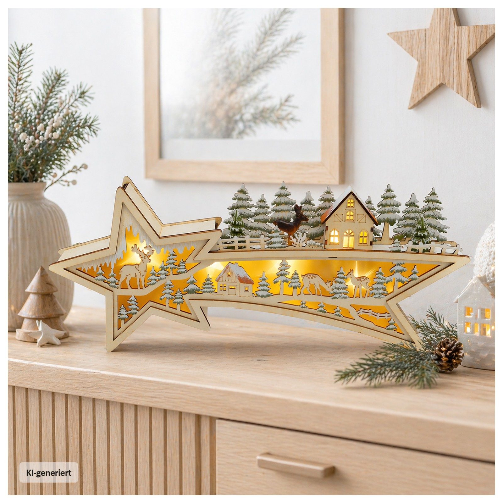 HTI-Living Schwibbogen LED Lichterbogen Sternschnuppe (1-tlg), Beleuchtete Weihnachtsdeko aus Holz, batteriebetrieben