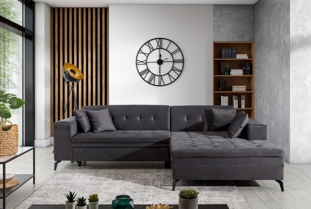 Sofa, grau Textil Wohnlandschaft Polster L Made Ecksofa JVmoebel in Ecksofa Europe Couch Form Design