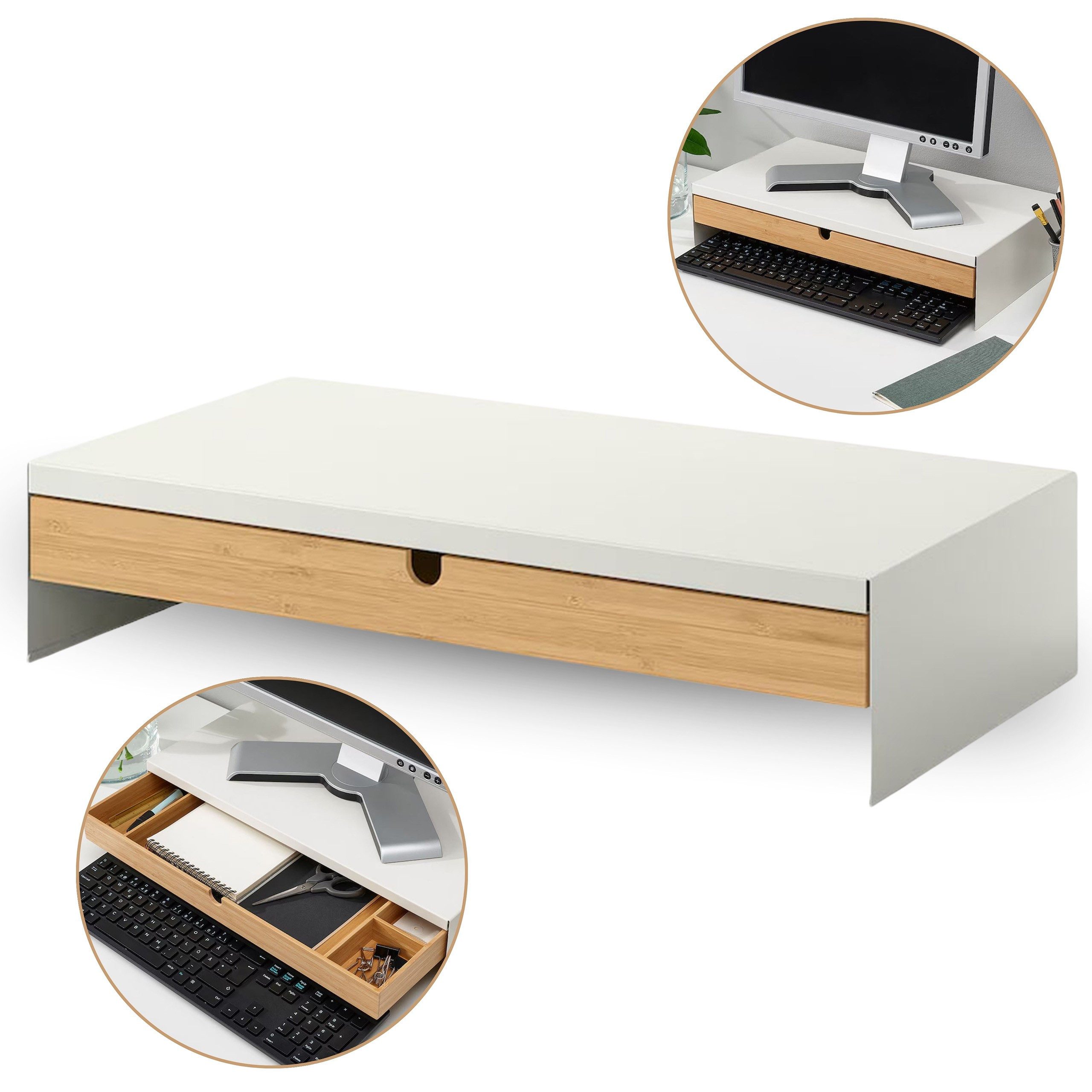 Sarcia.eu Monitorständer ELLOVEN Monitorständer mit Schublade, weiß IKEA