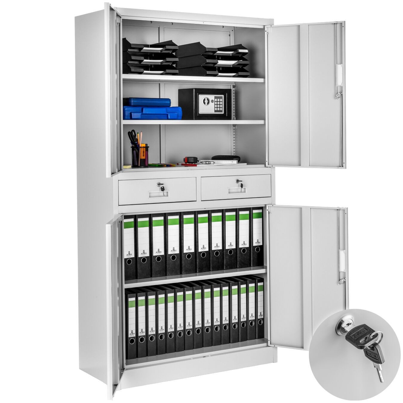 tectake Aktenschrank Büroschrank Cosmo mit 2 Schubfächern 40x80x180cm (Komp günstig online kaufen