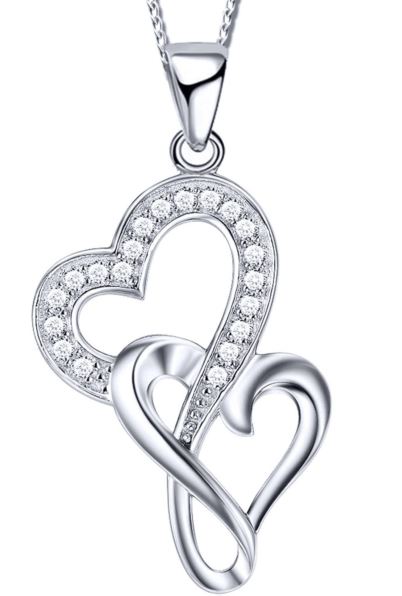 Herzkette 925 Sterling Silber Kette mit Herz Anhänger Silberschmuck Echtschmuck
